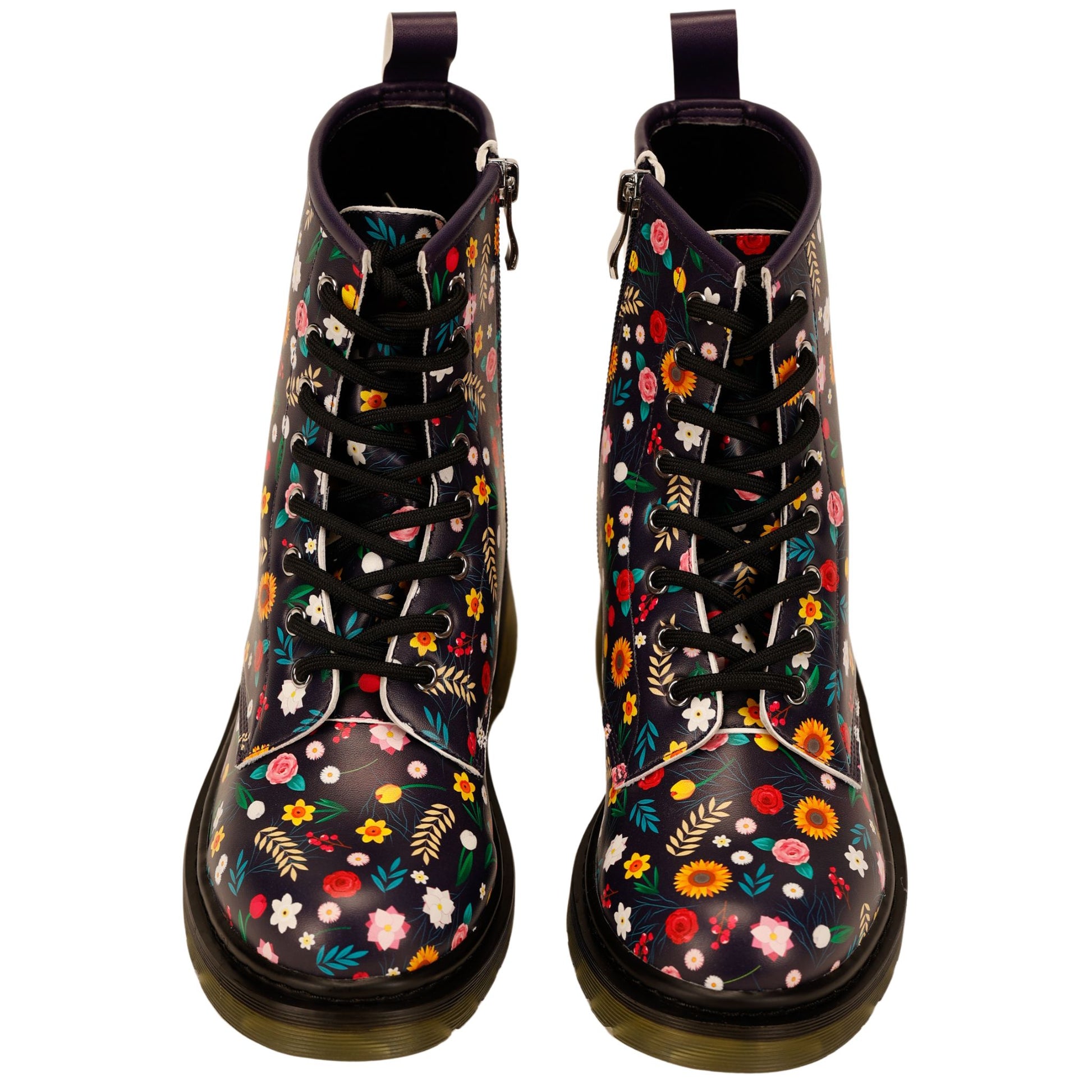 Bloom Wonder Boots by RainbowsAndFairies.com.au (Flowers - Floral Print - Combat Boots - Side Zip Boots - Mismatched Shoes) - SKU: FW_WONDR_STARB_ORG - Pic-02