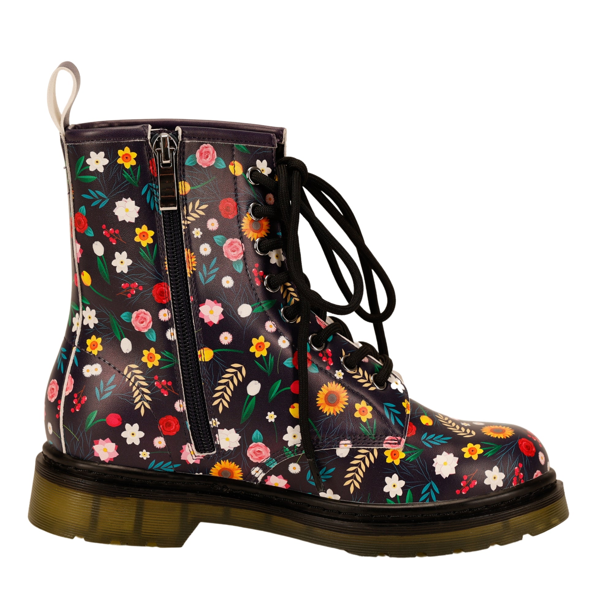 Bloom Wonder Boots by RainbowsAndFairies.com.au (Flowers - Floral Print - Combat Boots - Side Zip Boots - Mismatched Shoes) - SKU: FW_WONDR_STARB_ORG - Pic-05