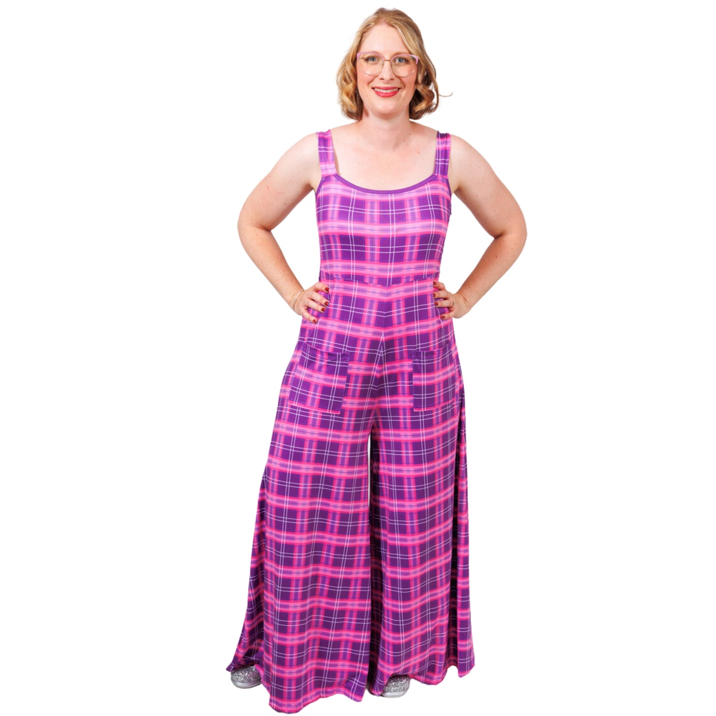 Purple Plaid Jumpsuit by RainbowsAndFairies.com.au (Purple Check - Tartan - Overalls - Wide Leg Pants - Kitsch - Rockabilly) - SKU: CL_JUMPS_PLAID_PUR - Pic-02