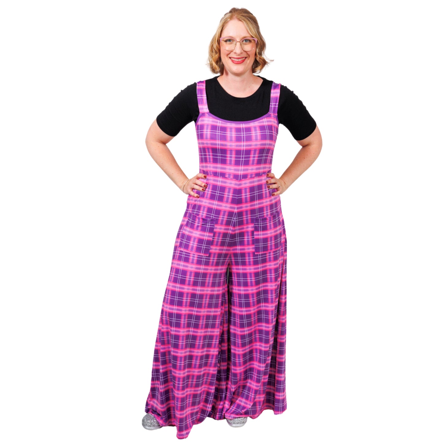 Purple Plaid Jumpsuit by RainbowsAndFairies.com.au (Purple Check - Tartan - Overalls - Wide Leg Pants - Kitsch - Rockabilly) - SKU: CL_JUMPS_PLAID_PUR - Pic-03