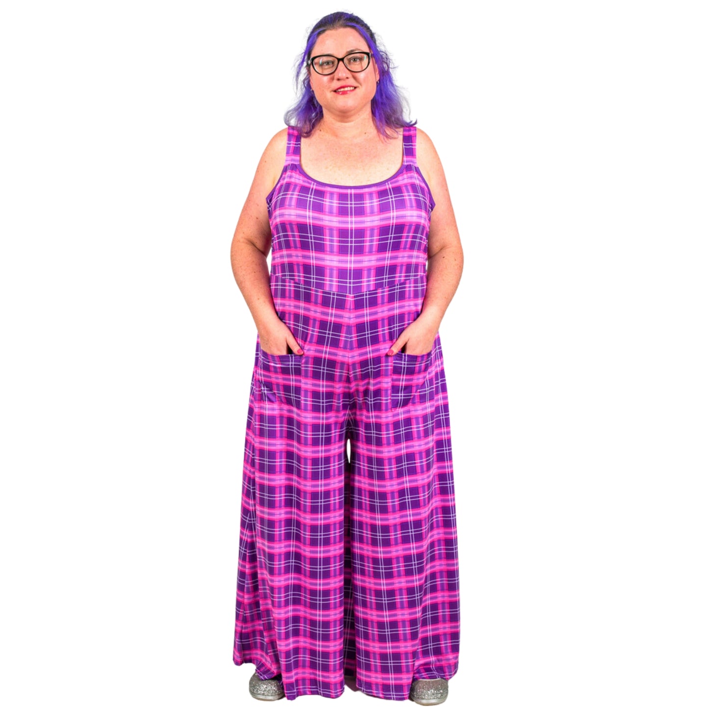 Purple Plaid Jumpsuit by RainbowsAndFairies.com.au (Purple Check - Tartan - Overalls - Wide Leg Pants - Kitsch - Rockabilly) - SKU: CL_JUMPS_PLAID_PUR - Pic-04