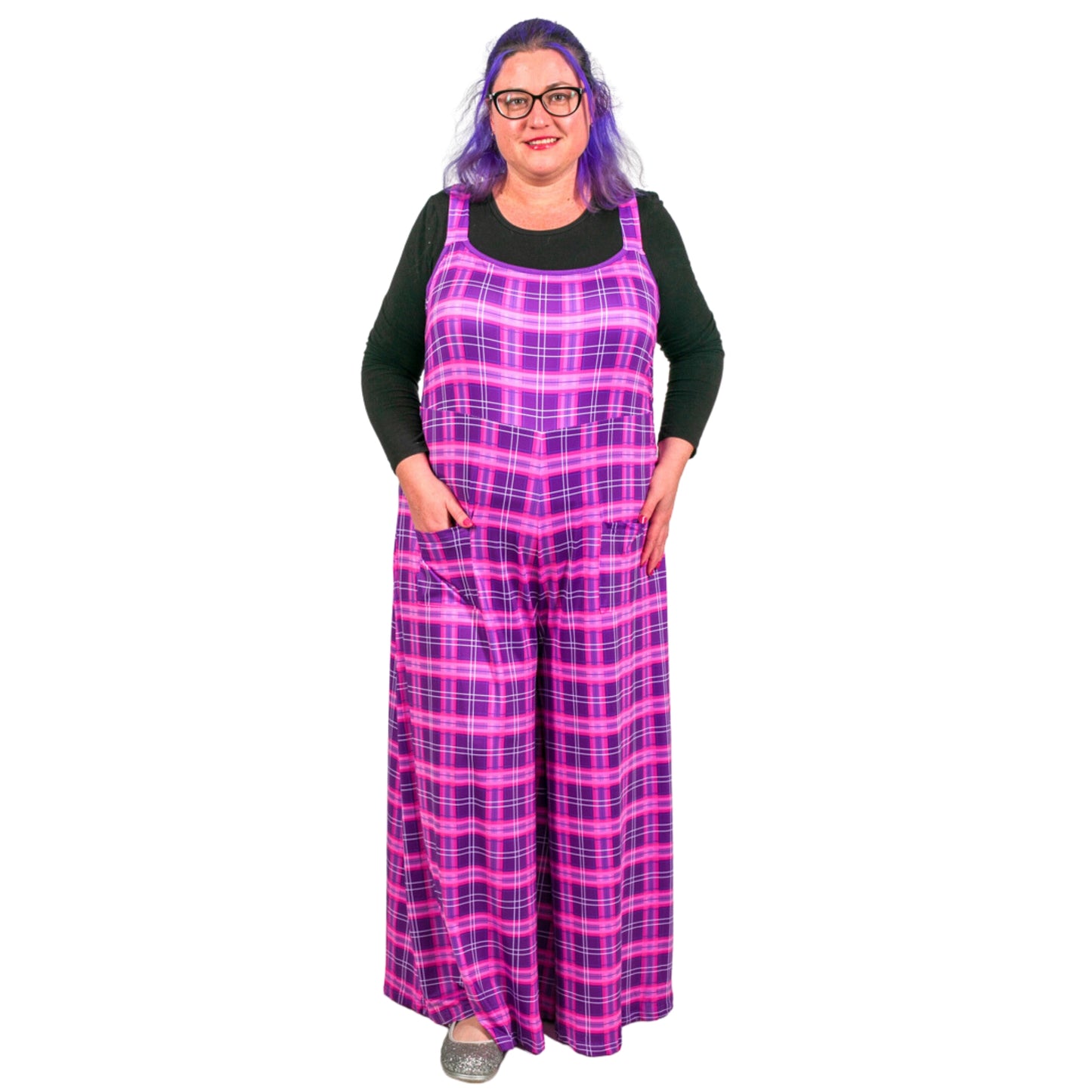 Purple Plaid Jumpsuit by RainbowsAndFairies.com.au (Purple Check - Tartan - Overalls - Wide Leg Pants - Kitsch - Rockabilly) - SKU: CL_JUMPS_PLAID_PUR - Pic-05