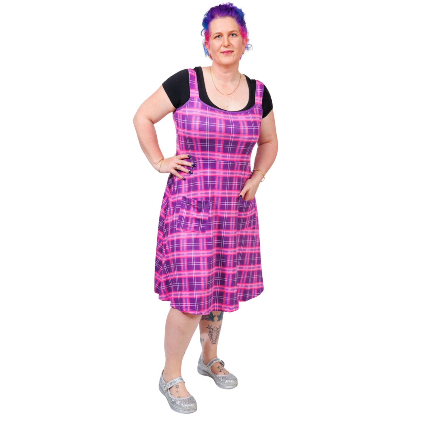 Purple Plaid Pinafore by RainbowsAndFairies.com.au (Purple Check - Tartan - Psychedelic - Dress With Pockets - Pinny - Kitsch - Vintage Inspired) - SKU: CL_PFORE_PLAID_PUR - Pic-03