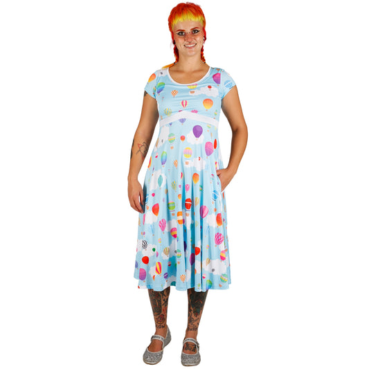 Whimsy Tea Dress by RainbowsAndFairies.com (Balloons - Hot Air Balloon - Dress With Pockets - Rockabilly - Vintage Inspired) - SKU: CL_TEADR_WHIMS_ORG - Pic 01