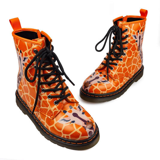 Andy Wonder Boots by RainbowsAndFairies.com.au (Giraffe - Animal Print - Metallic - Glitter - Combat Boots - Side Zip Boot - Sparkle - Jungle) - SKU: FW_WONDR_ANDYG_ORG - Pic-01