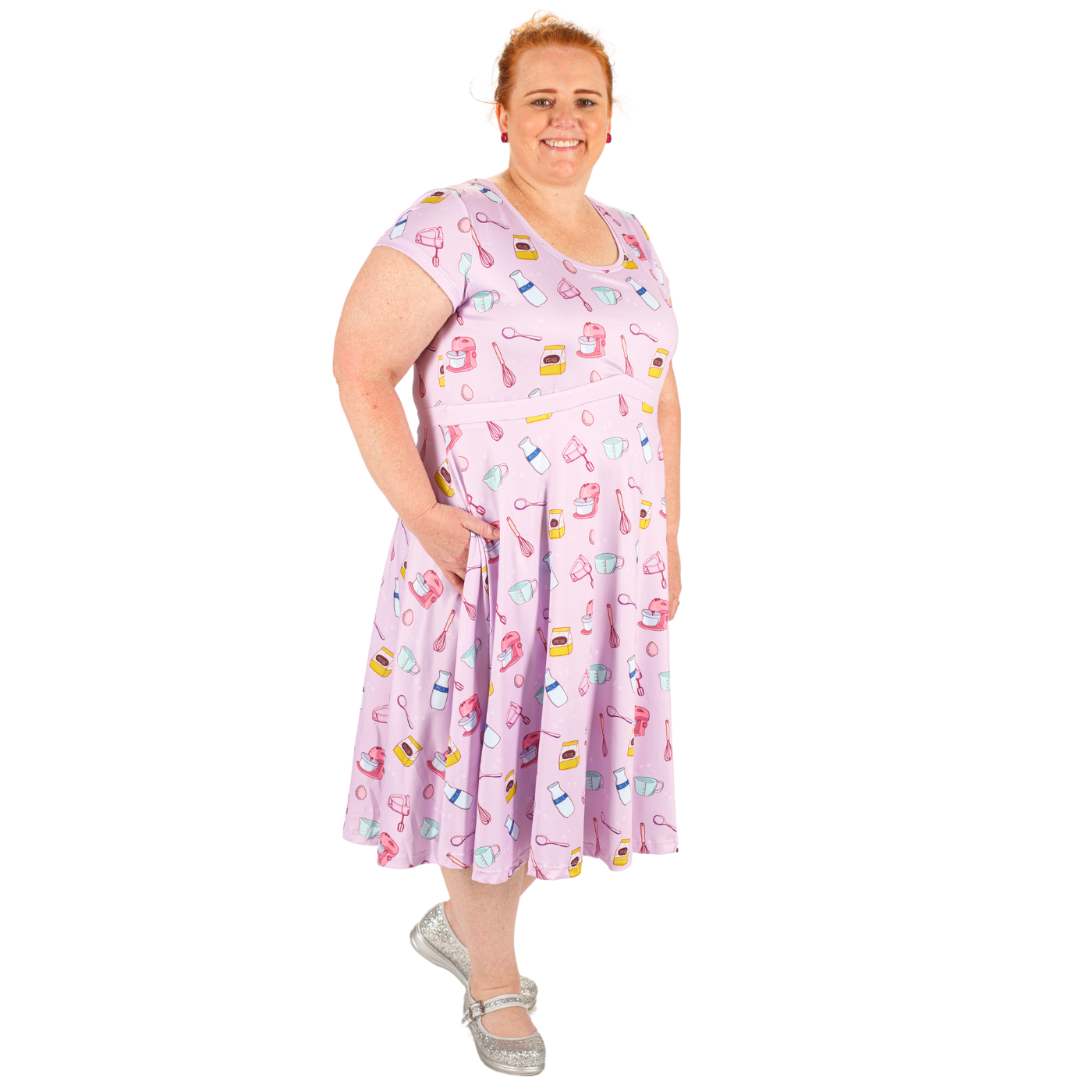 Bakery Tea Dress by RainbowsAndFairies.com (Cooking - Whisk- Mixer - Dress With Pockets - Rockabilly - Vintage Inspired) - SKU: CL_TEADR_BAKER_ORG - Pic 05