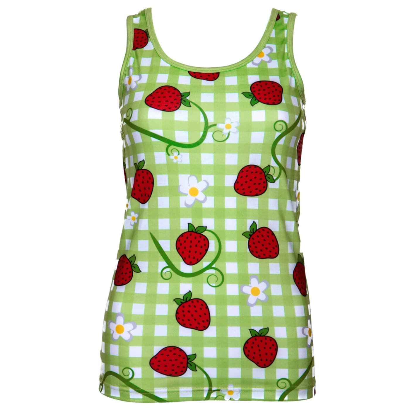 Berry Picnic Singlet Top by RainbowsAndFairies.com.au (Strawberry Shortcake - Green Gingham - Tank Top - Vintage Inspired - Kitsch - Red) - SKU: CL_SGLET_BPCNC_ORG - Pic-05