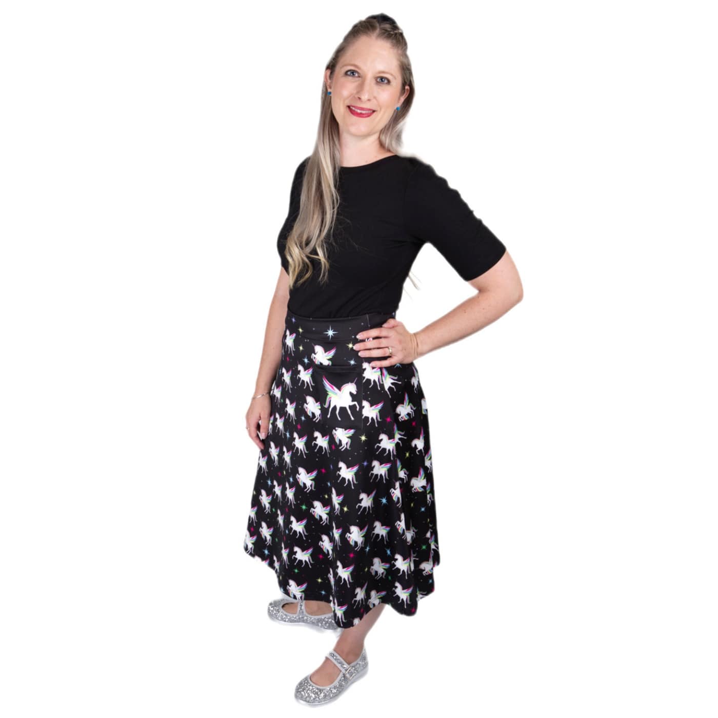 Blessing Original Skirt by RainbowsAndFairies.com.au (Unicorn - Winged Unicorn - Rainbow - Aline Skirt - Kitsch - Skirt With Pockets - Vintage Inspired) - SKU: CL_OSKRT_BLESS_ORG - Pic-02