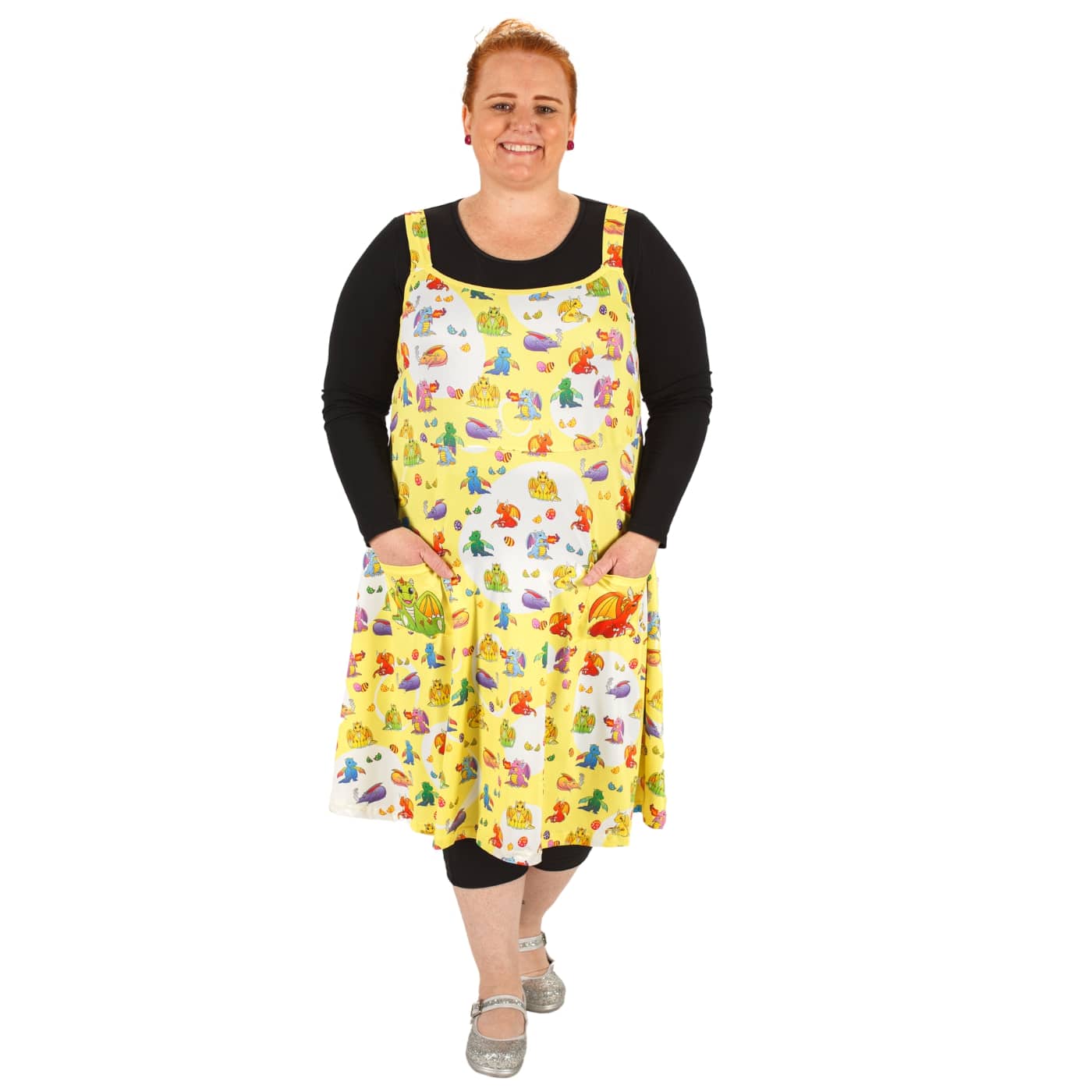 Brood Pinafore by RainbowsAndFairies.com.au (Dragons - Baby Dragon - Pokemon Inspired - Dress With Pockets - Pinny - Kitsch - Vintage Inspired) - SKU: CL_PFORE_BROOD_ORG - Pic-04