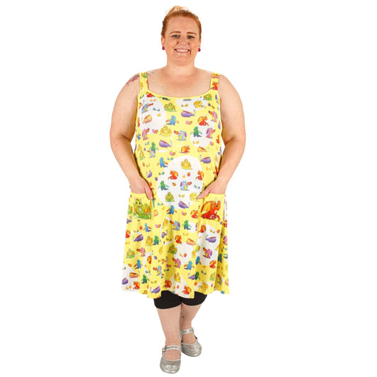 Brood Pinafore by RainbowsAndFairies.com.au (Dragons - Baby Dragon - Pokemon Inspired - Dress With Pockets - Pinny - Kitsch - Vintage Inspired) - SKU: CL_PFORE_BROOD_ORG - Pic-05