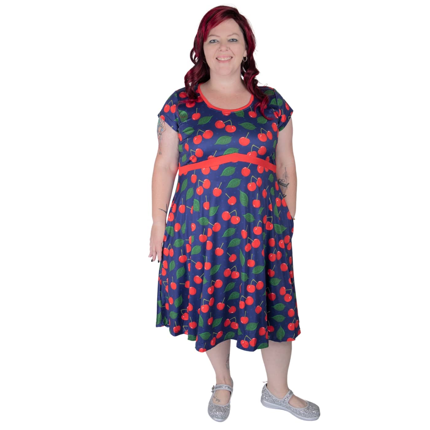 Cherry Tea Dress by RainbowsAndFairies.com.au (Cherries - Cherry Print - Rockabilly - Circle Skirt - Dress With Pockets - Kitsch - Vintage Inspired) - SKU: CL_TEADR_CHERR_ORG - Pic-01