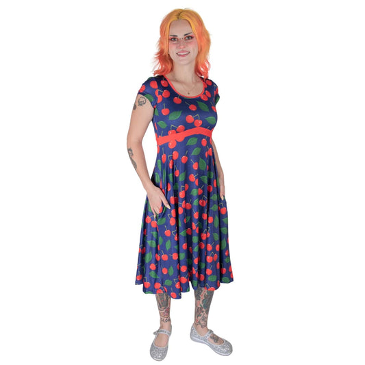 Cherry Tea Dress by RainbowsAndFairies.com.au (Cherries - Cherry Print - Rockabilly - Circle Skirt - Dress With Pockets - Kitsch - Vintage Inspired) - SKU: CL_TEADR_CHERR_ORG - Pic-03