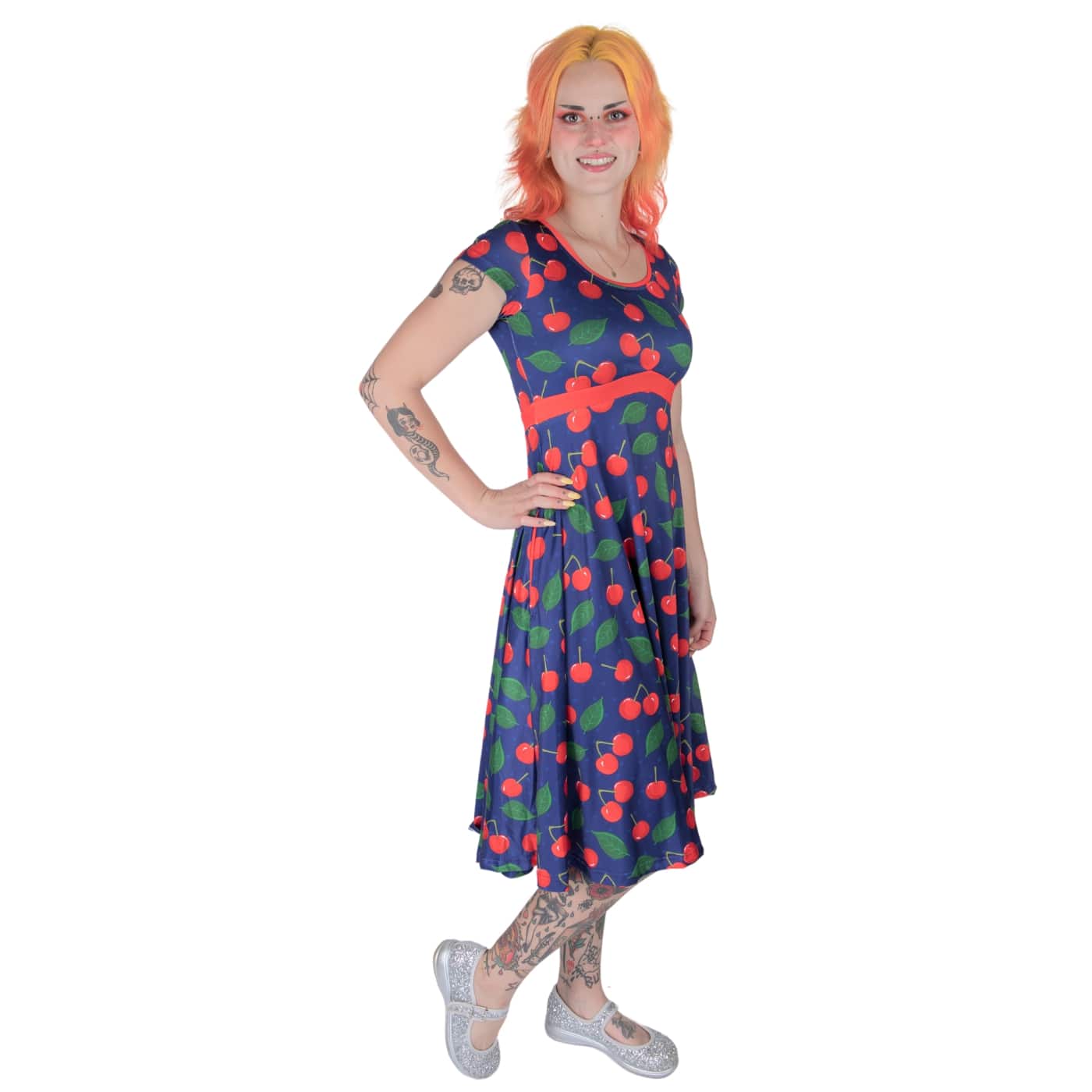 Cherry Tea Dress by RainbowsAndFairies.com.au (Cherries - Cherry Print - Rockabilly - Circle Skirt - Dress With Pockets - Kitsch - Vintage Inspired) - SKU: CL_TEADR_CHERR_ORG - Pic-04