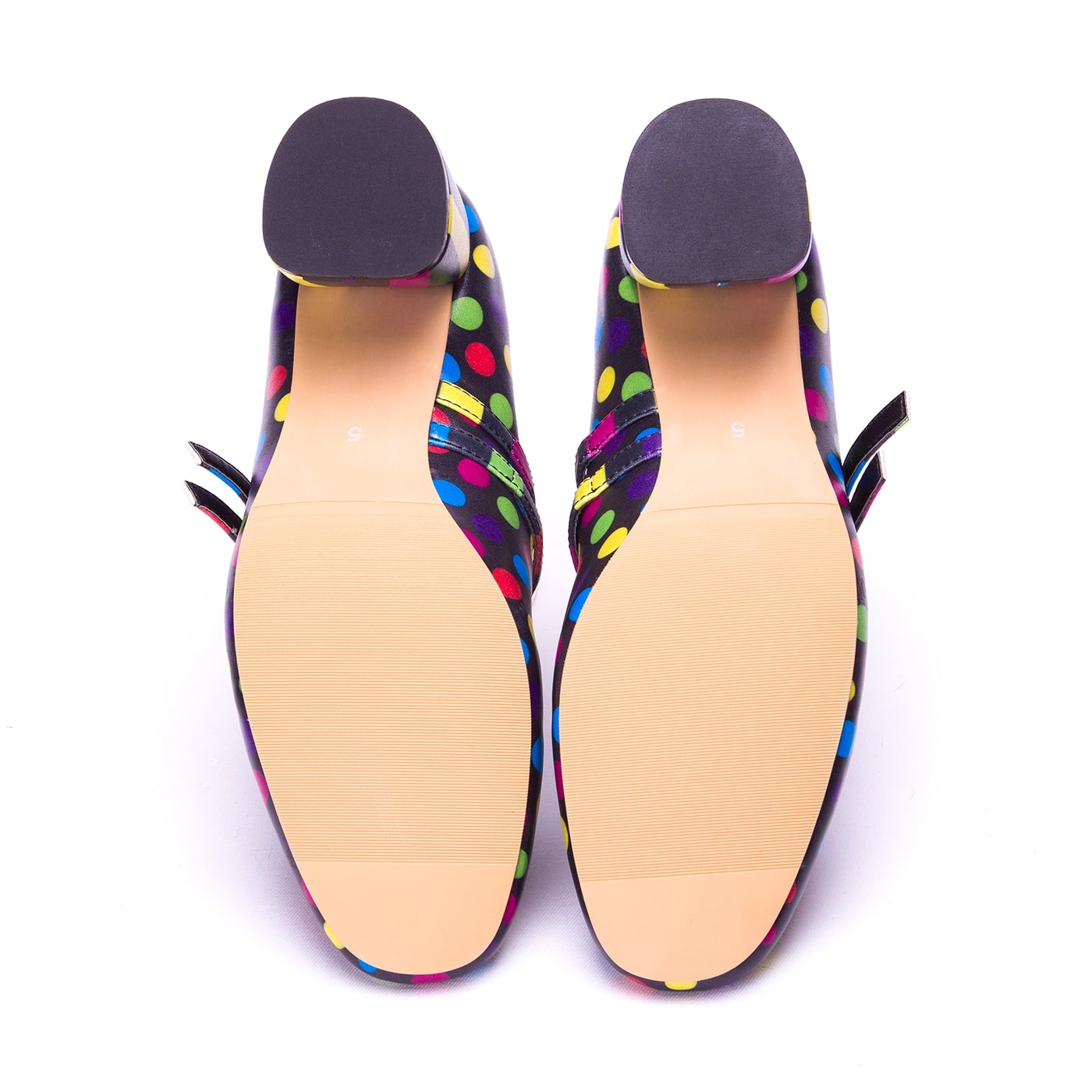 Confetti Heels by RainbowsAndFairies.com (Coloured Polka Dots - Bright Colours - Rainbows - Quirky Shoes - Comfy Heels - Kitten Heels) - SKU: FW_HEELS_CONFT_ORG - Pic 06