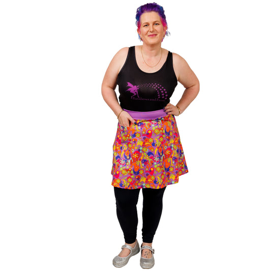 Flower Power Short Skirt by RainbowsAndFairies.com.au (Floral Print - Woodstock - Psychedelic - Skirt With Pockets - Aline Skirt - Retro - Rockabilly) - SKU: CL_SHORT_FLOPO_ORG - Pic-03