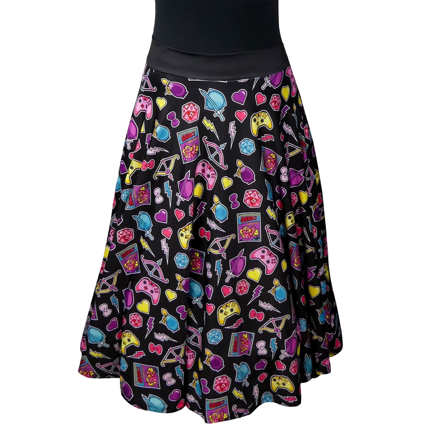 Geek Girl Swishy Skirt by RainbowsAndFairies.com.au (Dungeons & Dragons - Comic Book - Gamer - Rockabilly - Circle Skirt With Pockets - Mod Retro) - SKU: CL_SWISH_GEEKG_ORG - Pic-01