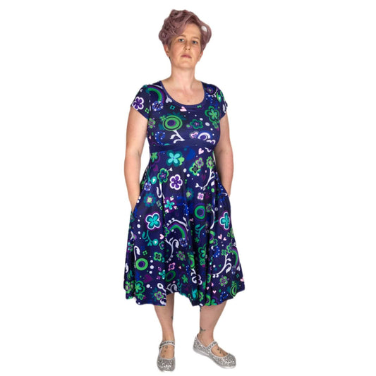 Groovy Enchantment Tea Dress by RainbowsAndFairies.com.au (Psychedelic - Woodstock - Green & Purple - Kitsch - Dress With Pockets - Vintage Inspired) - SKU: CL_TEADR_GROOV_ENT - Pic-05