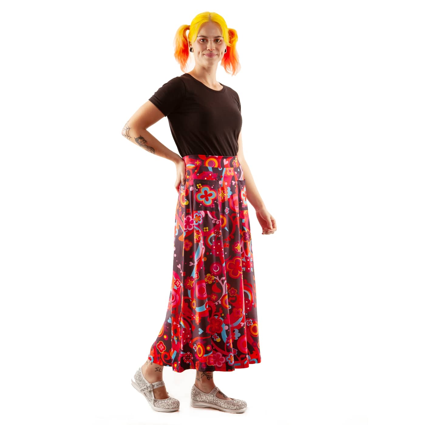 Groovy Maxi Skirt by RainbowsAndFairies.com.au (Flower Power - Psychedelic - Woodstock - Skirt With Pockets - Boho - Mod Retro - Vintage Inspired) - SKU: CL_MAXIS_GROOV_ORG - Pic-04