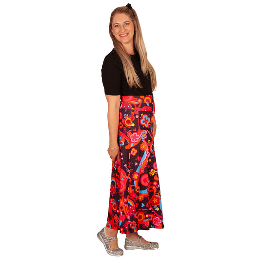 Groovy Maxi Skirt by RainbowsAndFairies.com.au (Flower Power - Psychedelic - Woodstock - Skirt With Pockets - Boho - Mod Retro - Vintage Inspired) - SKU: CL_MAXIS_GROOV_ORG - Pic-05