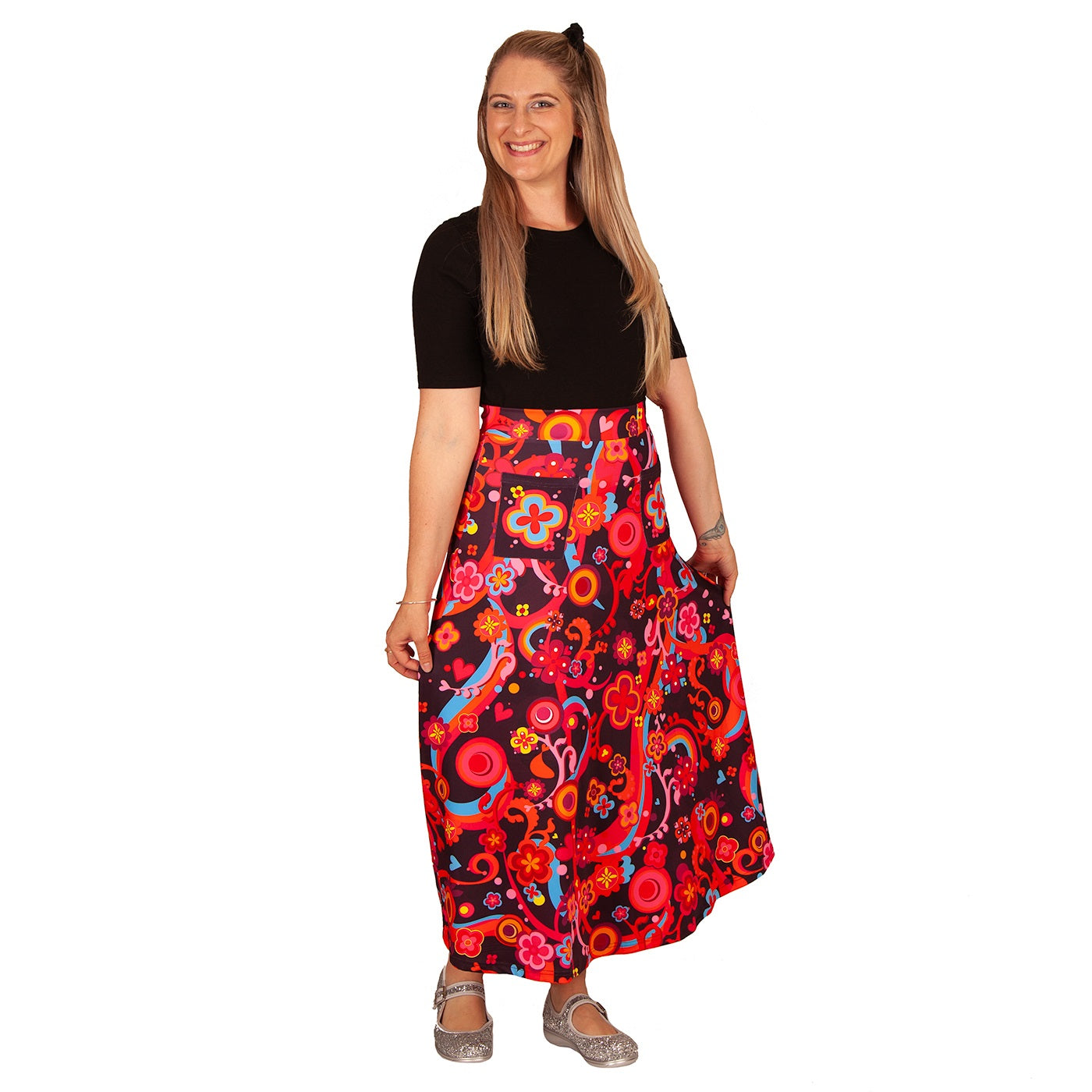 Groovy Maxi Skirt by RainbowsAndFairies.com.au (Flower Power - Psychedelic - Woodstock - Skirt With Pockets - Boho - Mod Retro - Vintage Inspired) - SKU: CL_MAXIS_GROOV_ORG - Pic-06