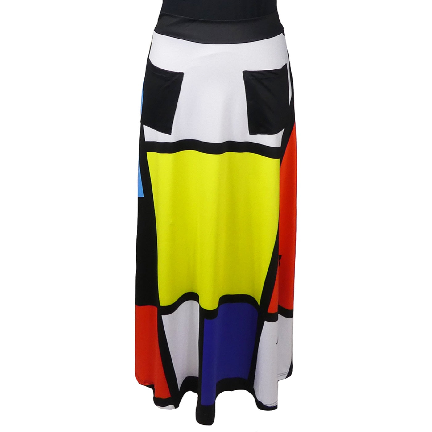 Intrigue Maxi Skirt by RainbowsAndFairies.com.au (Black Cats - Mondrian Art - Check Print - Skirt With Pockets - Boho - Mod Retro - Vintage Inspired) - SKU: CL_MAXIS_INTRG_ORG - Pic-02