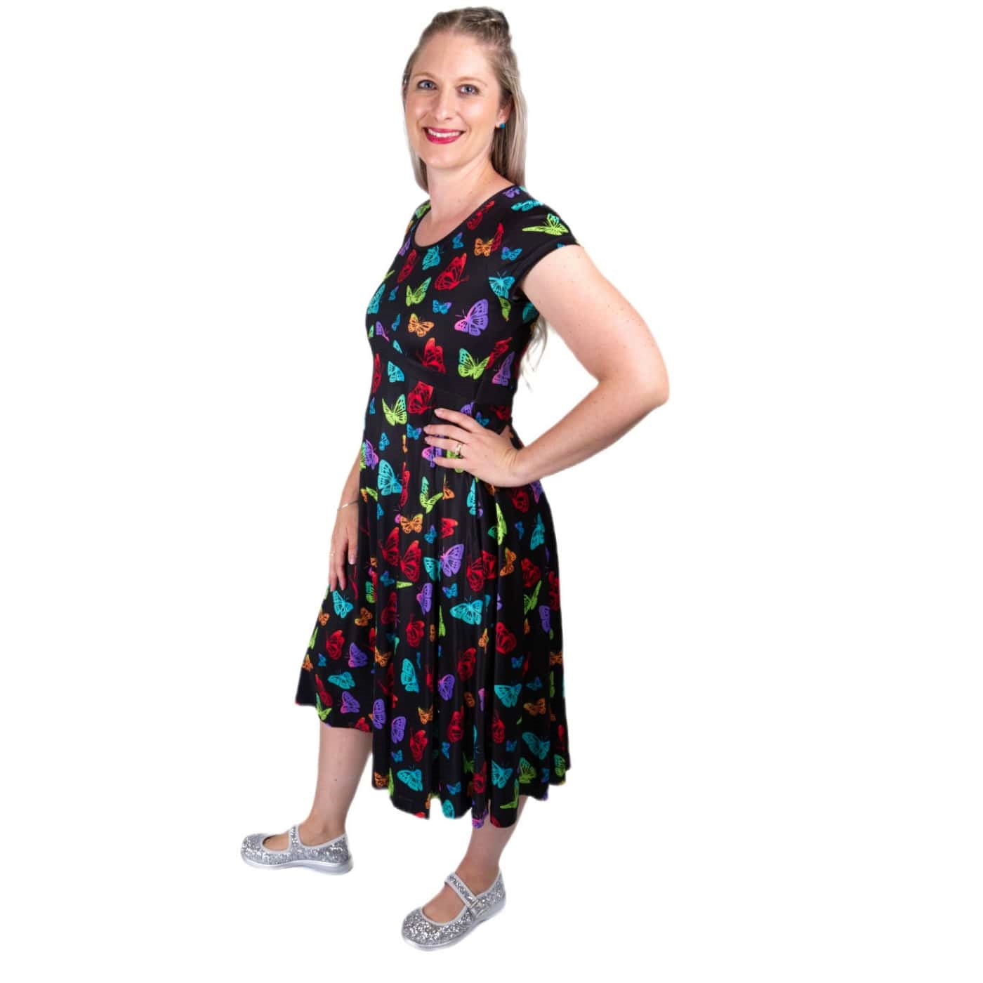 Kaleidoscope Tea Dress by RainbowsAndFairies.com.au (Monarch Butterfly - Butterflies - Rainbow - Kitsch - Dress With Pockets - Vintage Inspired) - SKU: CL_TEADR_KSCOP_ORG - Pic-04