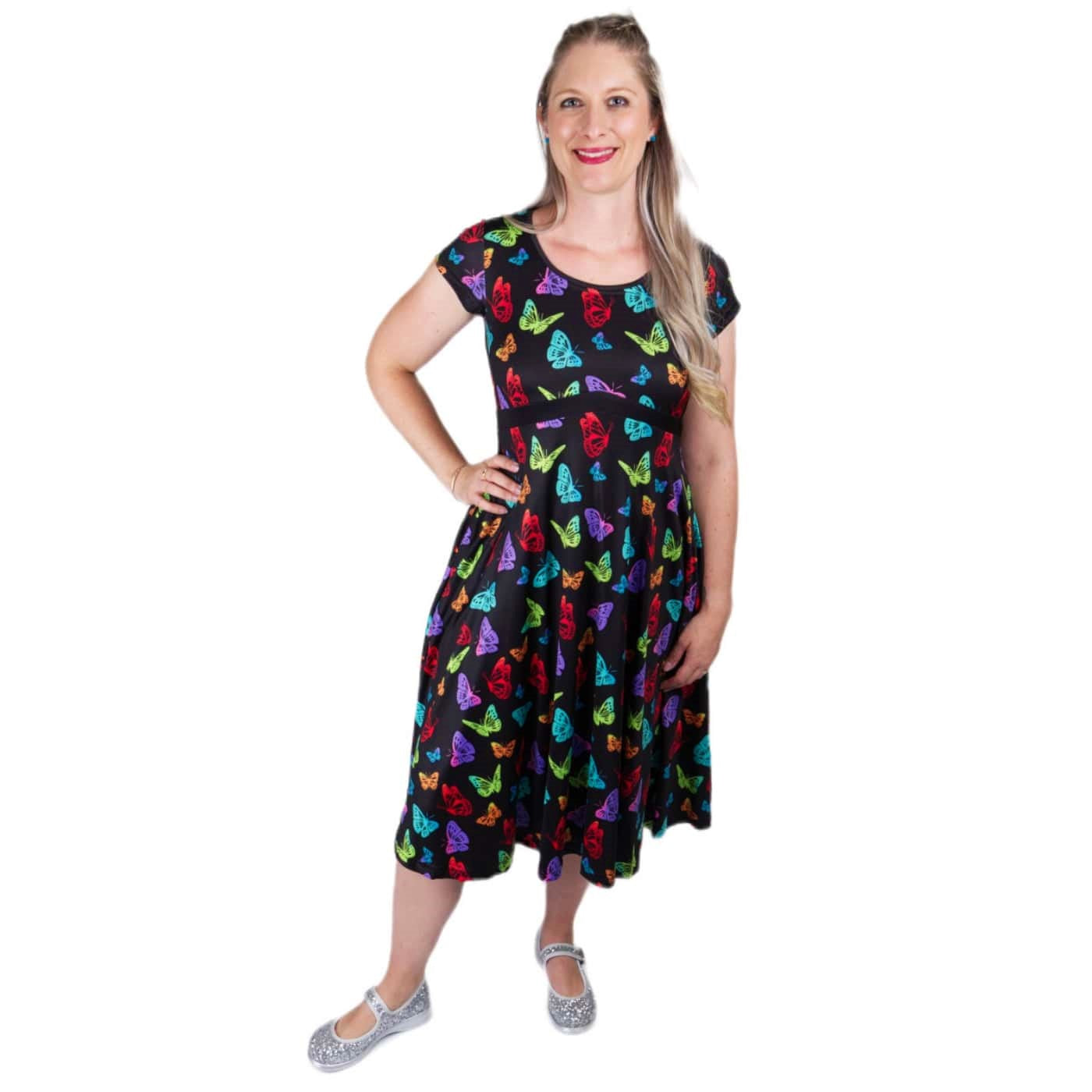Kaleidoscope Tea Dress by RainbowsAndFairies.com.au (Monarch Butterfly - Butterflies - Rainbow - Kitsch - Dress With Pockets - Vintage Inspired) - SKU: CL_TEADR_KSCOP_ORG - Pic-05