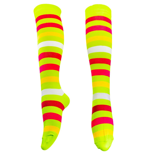 Lime Stripe Knee High Socks by RainbowsAndFairies.com.au (Stripe Long Socks - Rainbow - Stockings - Colourful Socks - Vintage Inspired) - SKU: FW_SOCKS_STRIPE_LIM - Pic-01