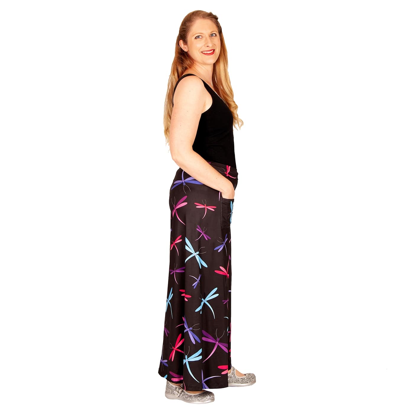 Midnight Dreaming Wide Leg Pants by RainbowsAndFairies.com.au (Pants With Pockets - Flares - Pallazo Pants - Dragonfly - Firefly - Mod Retro) - SKU: CL_WIDEL_DREAM_MID - Pic-03