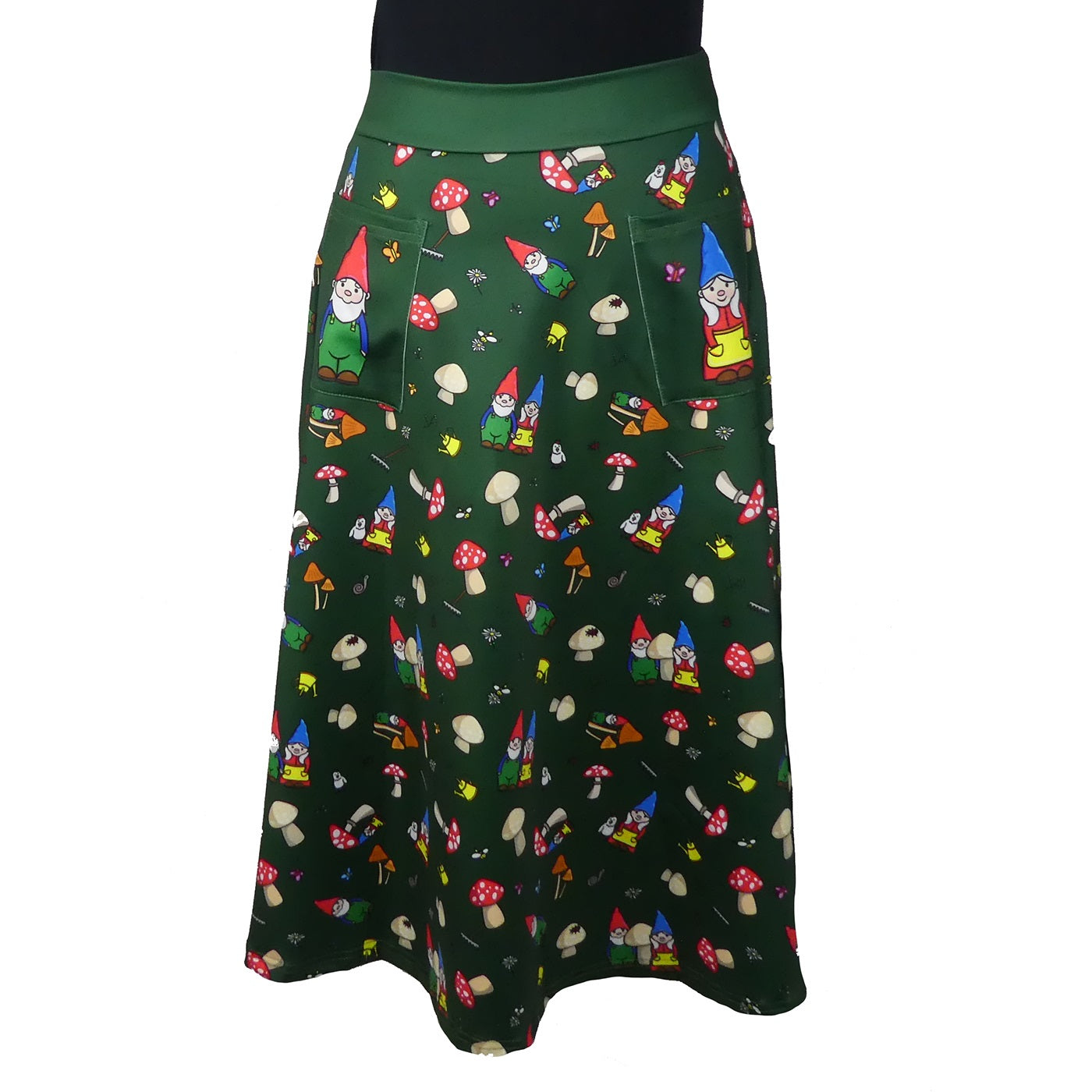 Mr & Mrs Gnome Original Skirt by RainbowsAndFairies.com.au (Garden Gnome - Cute Gnomes - Skirt With Pockets - Aline - Vintage Inspired - Mod Retro) - SKU: CL_OSKRT_GNOME_ORG - Pic-01