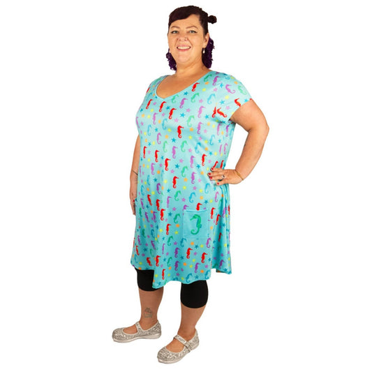 Oceania Tunic Dress by RainbowsAndFairies.com.au (Seahorse - Starfish - Under The Sea - Ocean - Vintage Inspired - Kitsch - Dress With Pockets - Mod) - SKU: CL_TUNDR_OCEAN_ORG - Pic-05