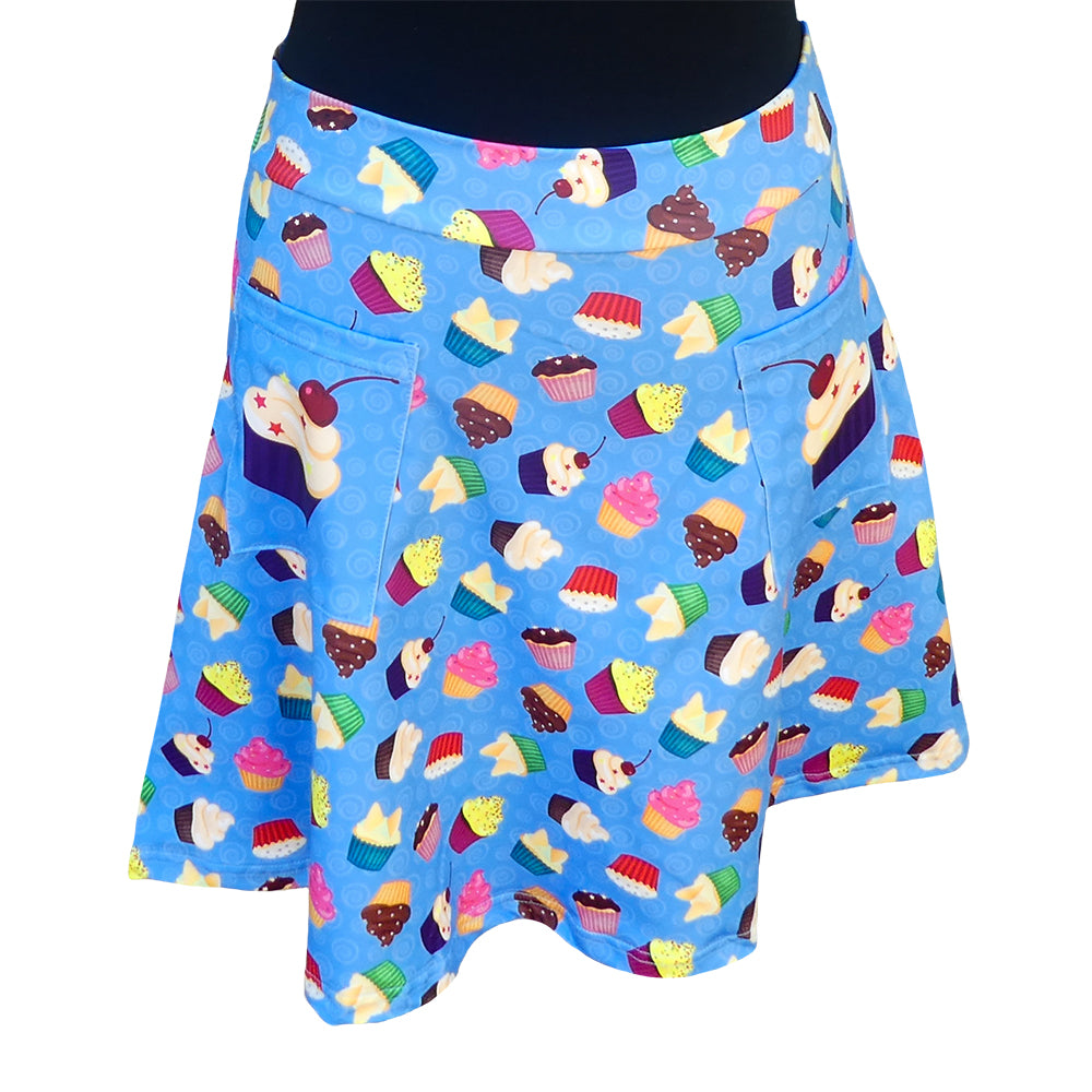 Patty Cakes Short Skirt by RainbowsAndFairies.com (Cupcakes - High Tea - Cake - Skirt With Pockets - Aline Skirt - Cute Flirty - Vintage Inspired) - SKU: CL_SHORT_PATTY_ORG - Pic 01