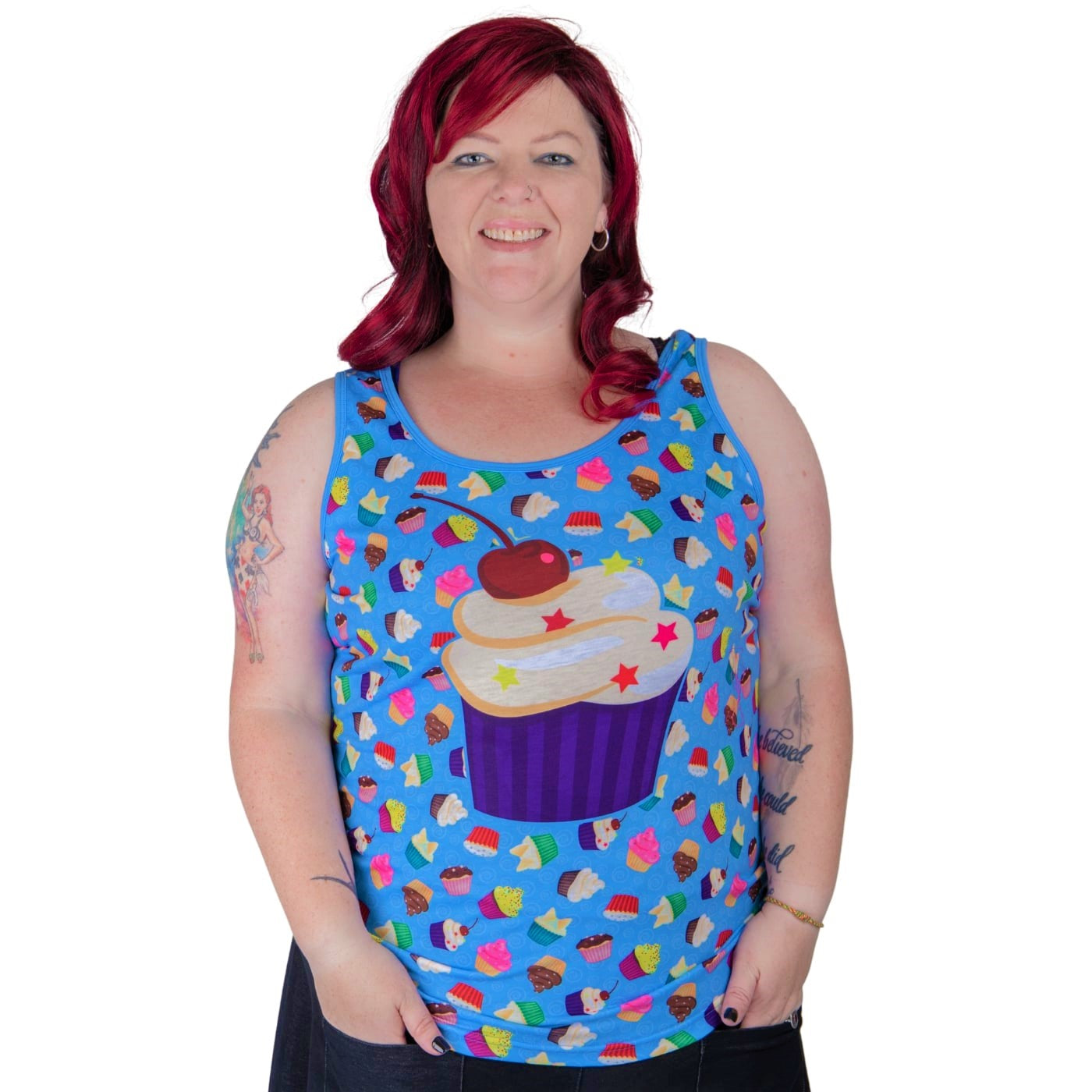 Patty Cakes Singlet Top by RainbowsAndFairies.com.au (Cupcakes - Cake - Kitsch - Vintage Inspired - Tank Top - Singlet Top - Party Food - Foodie - High Tea) - SKU: CL_SGLET_PATTY_ORG - Pic-02