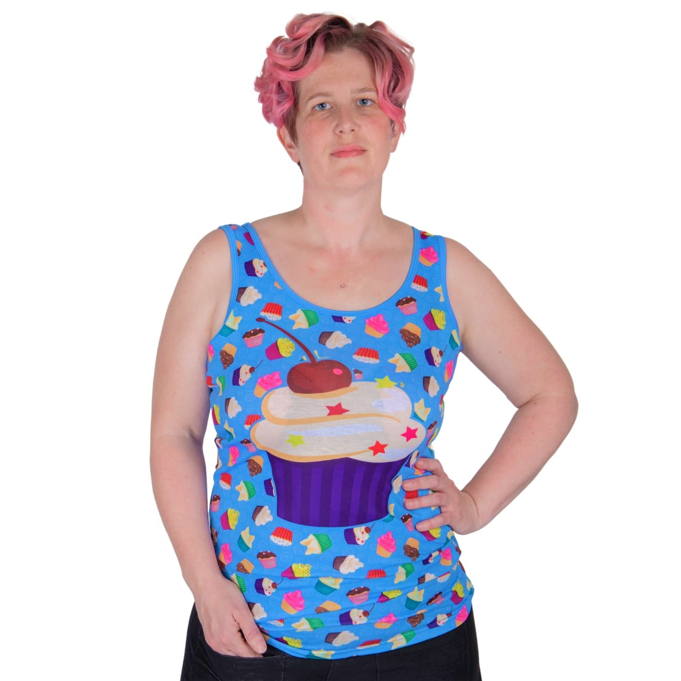 Patty Cakes Singlet Top by RainbowsAndFairies.com.au (Cupcakes - Cake - Kitsch - Vintage Inspired - Tank Top - Singlet Top - Party Food - Foodie - High Tea) - SKU: CL_SGLET_PATTY_ORG - Pic-04