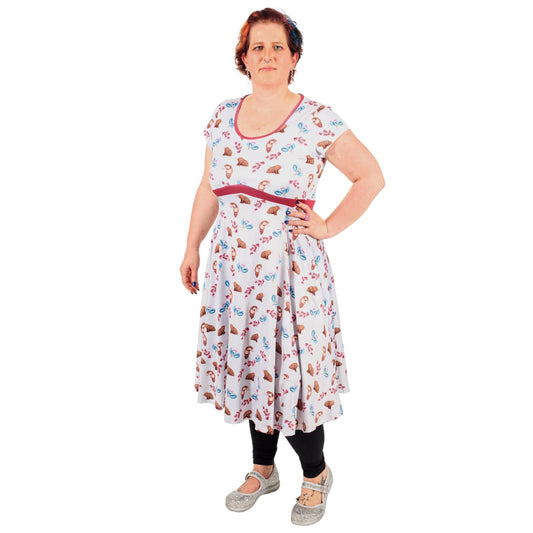 Puggle Tea Dress by RainbowsAndFairies.com (Platypus - Echidna - Australian - Dress With Pockets - Rockabilly - Vintage Inspired) - SKU: CL_TEADR_PUGGL_ORG - Pic 02