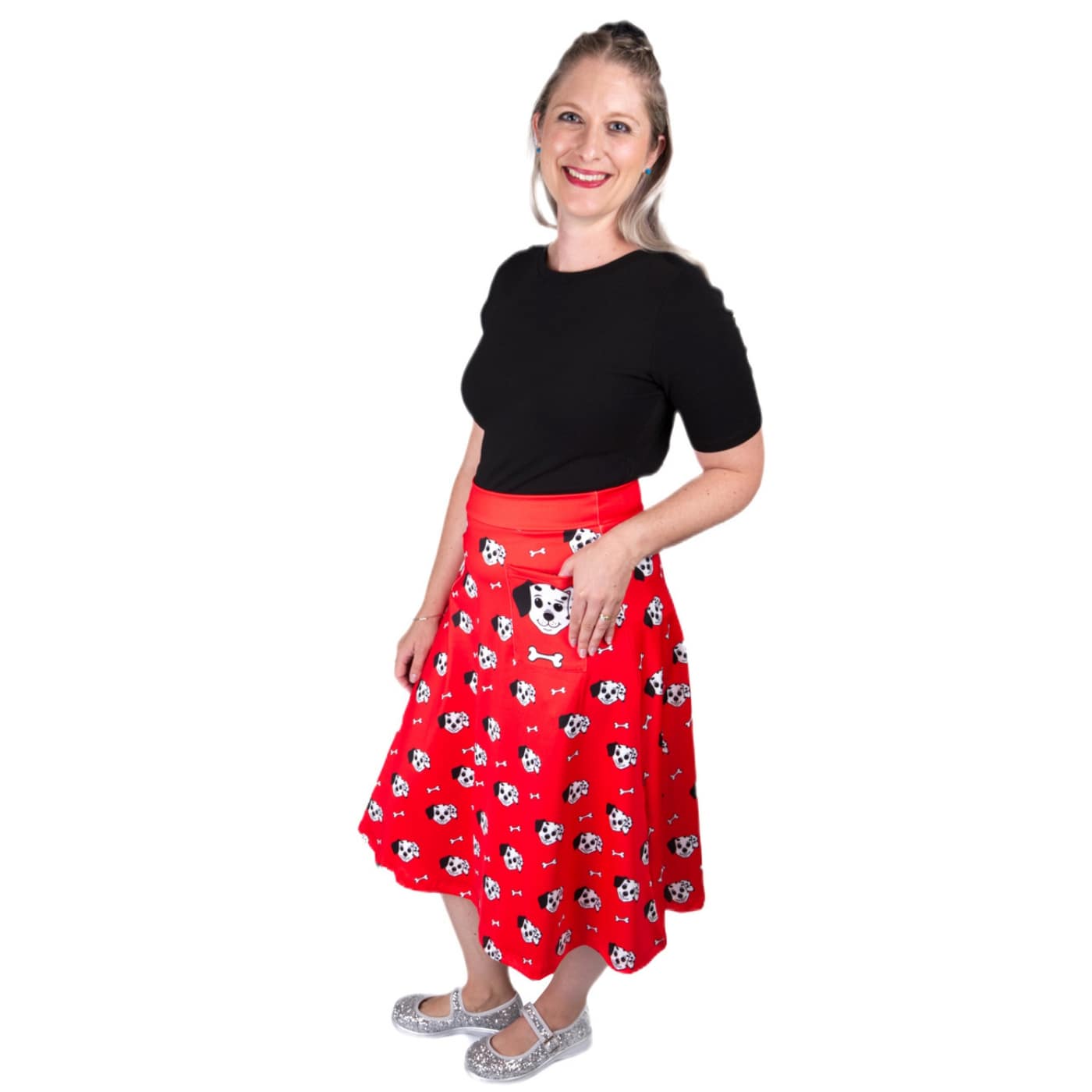 Puppy Love Original Skirt by RainbowsAndFairies.com.au (Dalmation - Dog Bone - Fire Engine Red - Kitsch - Aline Skirt With Pockets - Vintage Inspired) - SKU: CL_OSKRT_PUPPY_ORG - Pic-02