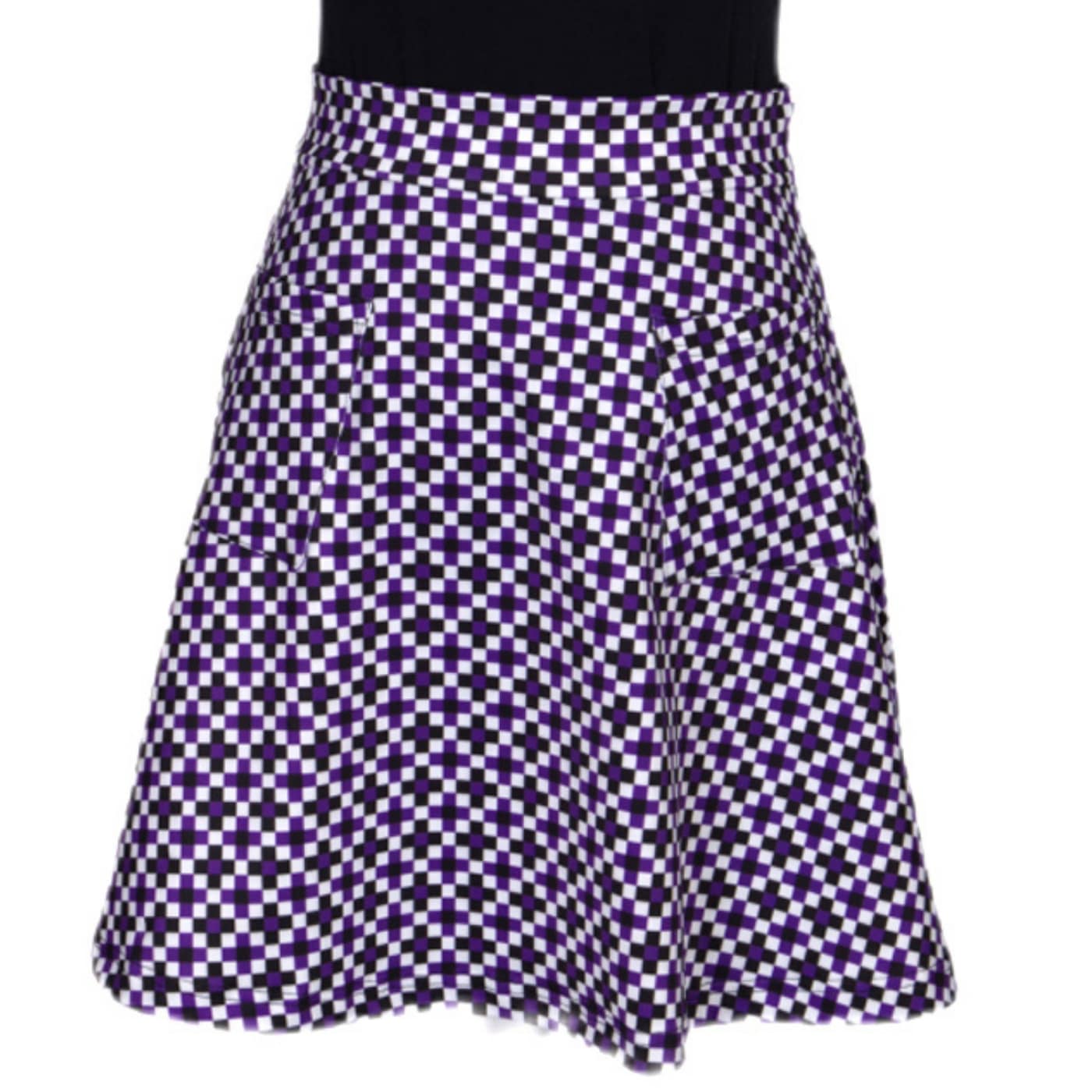 Purple Check Short Skirt by RainbowsAndFairies.com.au (Check Print - Purple - Black - White - Kitsch - Aline Skirt With Pockets - Vintage Inspired) - SKU: CL_SHORT_CHECK_PUR - Pic-02