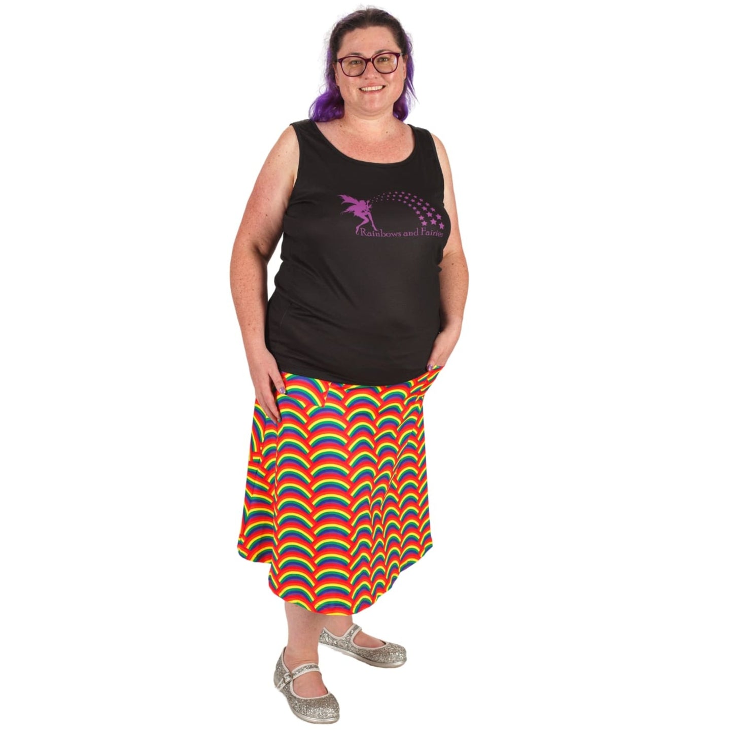 Rainbow Original Skirt by RainbowsAndFairies.com.au (Rainbows - Pride - Psychedelic - Skirt With Pockets - Kitsch) - SKU: CL_OSKRT_RAINB_ORG - Pic-04