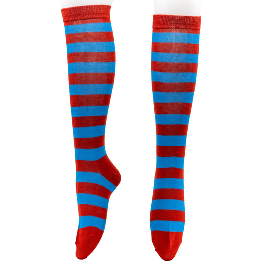 Red & Blue Stripe Knee High Socks by RainbowsAndFairies.com.au (Stripe Long Socks - Rainbow - Stockings - Colourful Socks - Vintage Inspired) - SKU: FW_SOCKS_STRIPE_R&B - Pic-01