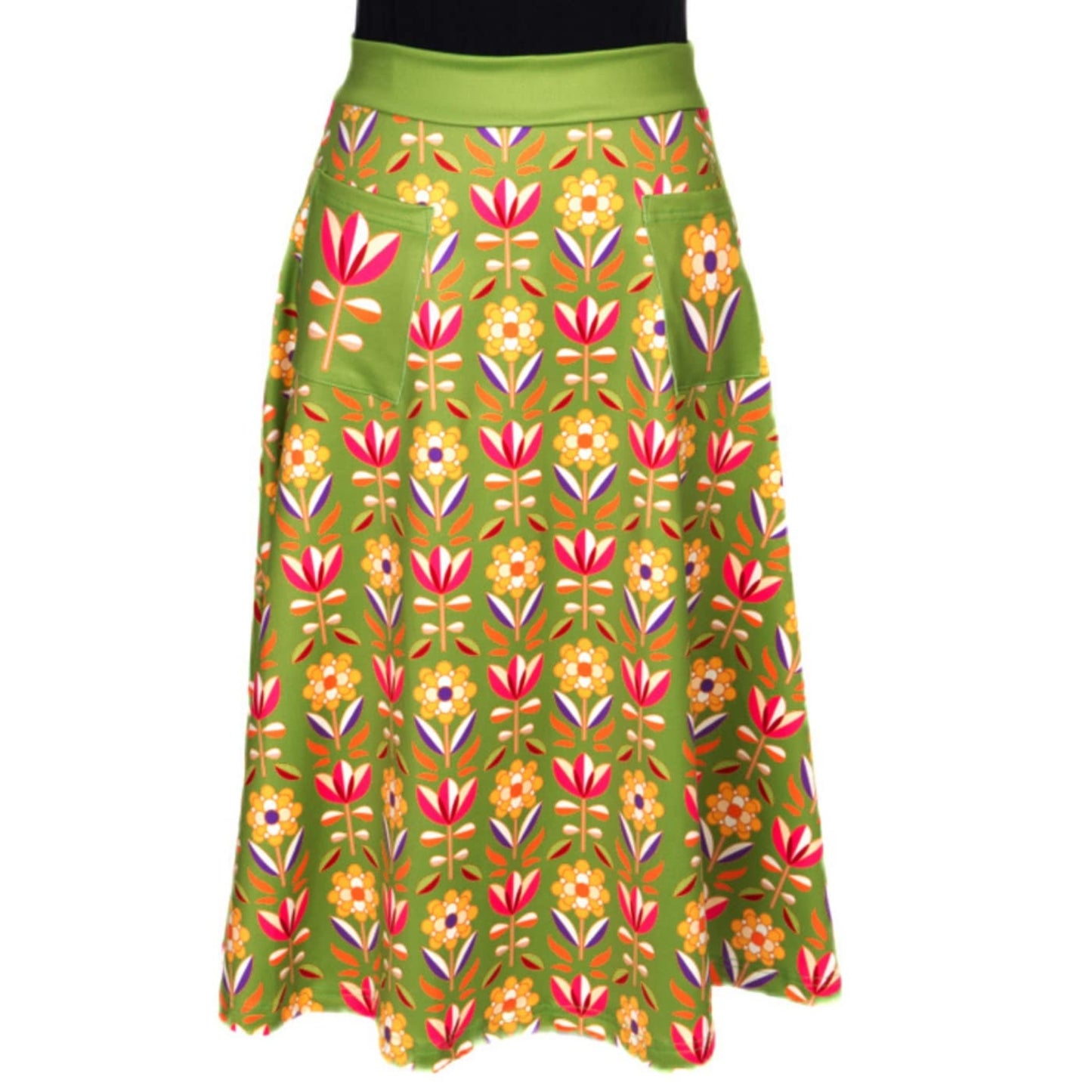 Retro Flower Original Skirt by RainbowsAndFairies.com.au (Retro Floral - 70s Wallpaper - Tulip - Kitsch - Aline Skirt With Pockets - Vintage Inspired) - SKU: CL_OSKRT_RETFL_ORG - Pic-02
