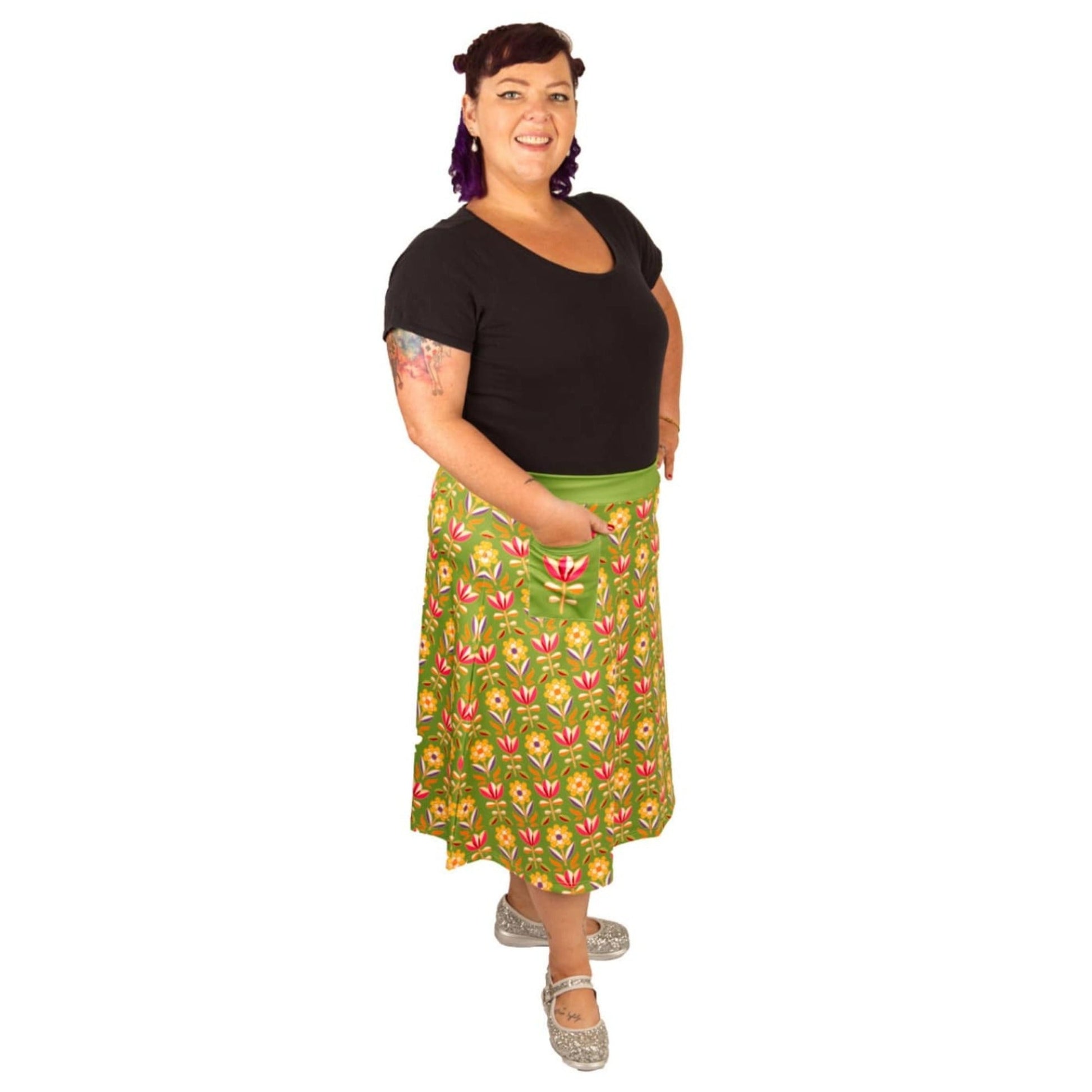 Retro Flower Original Skirt by RainbowsAndFairies.com.au (Retro Floral - 70s Wallpaper - Tulip - Kitsch - Aline Skirt With Pockets - Vintage Inspired) - SKU: CL_OSKRT_RETFL_ORG - Pic-08