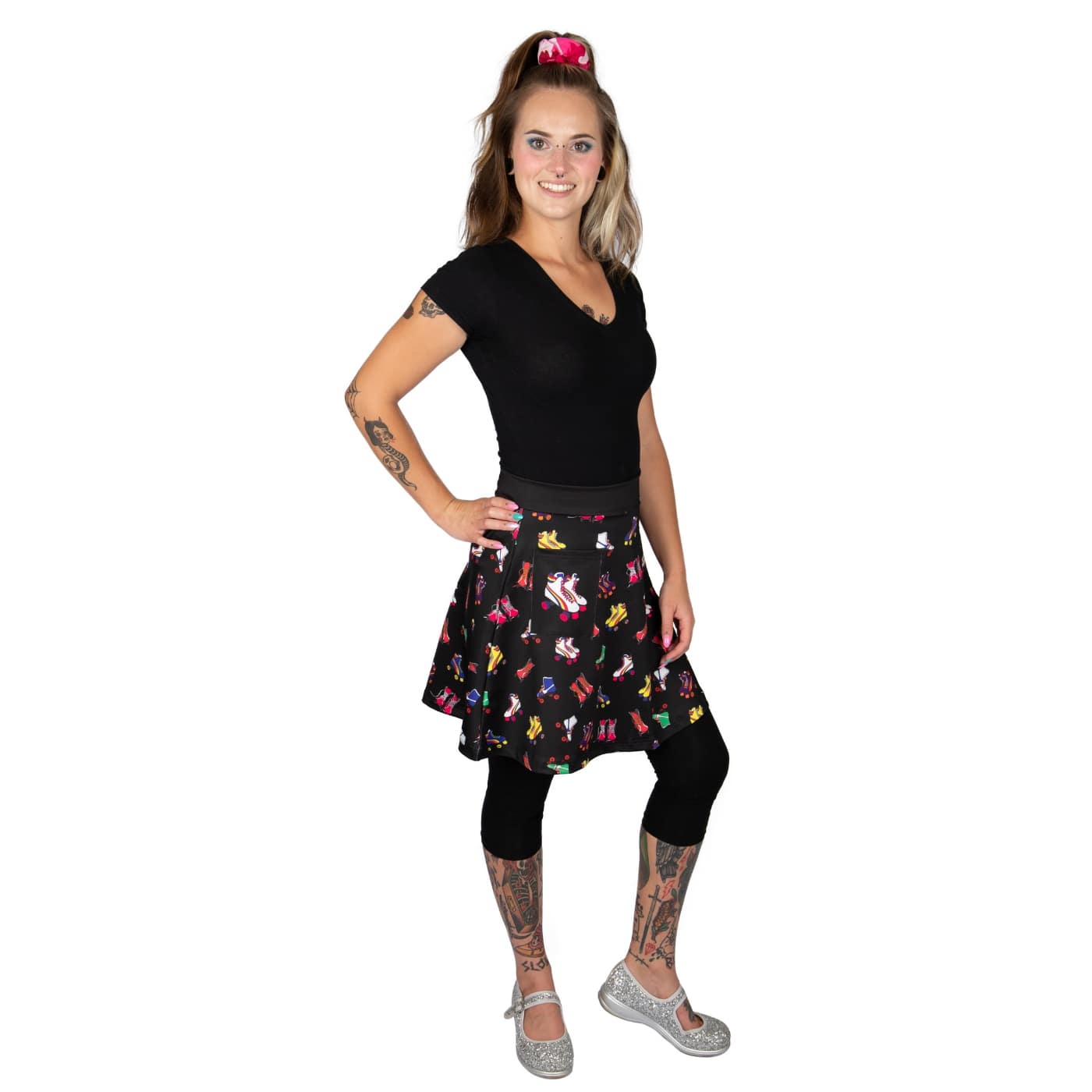 Retro Skates Short Skirt by RainbowsAndFairies.com.au (Rollerskates - Roller Derby - Skating - Kitsch - Aline Skirt With Pockets - Vintage Inspired) - SKU: CL_SHORT_RETRO_ORG - Pic-04