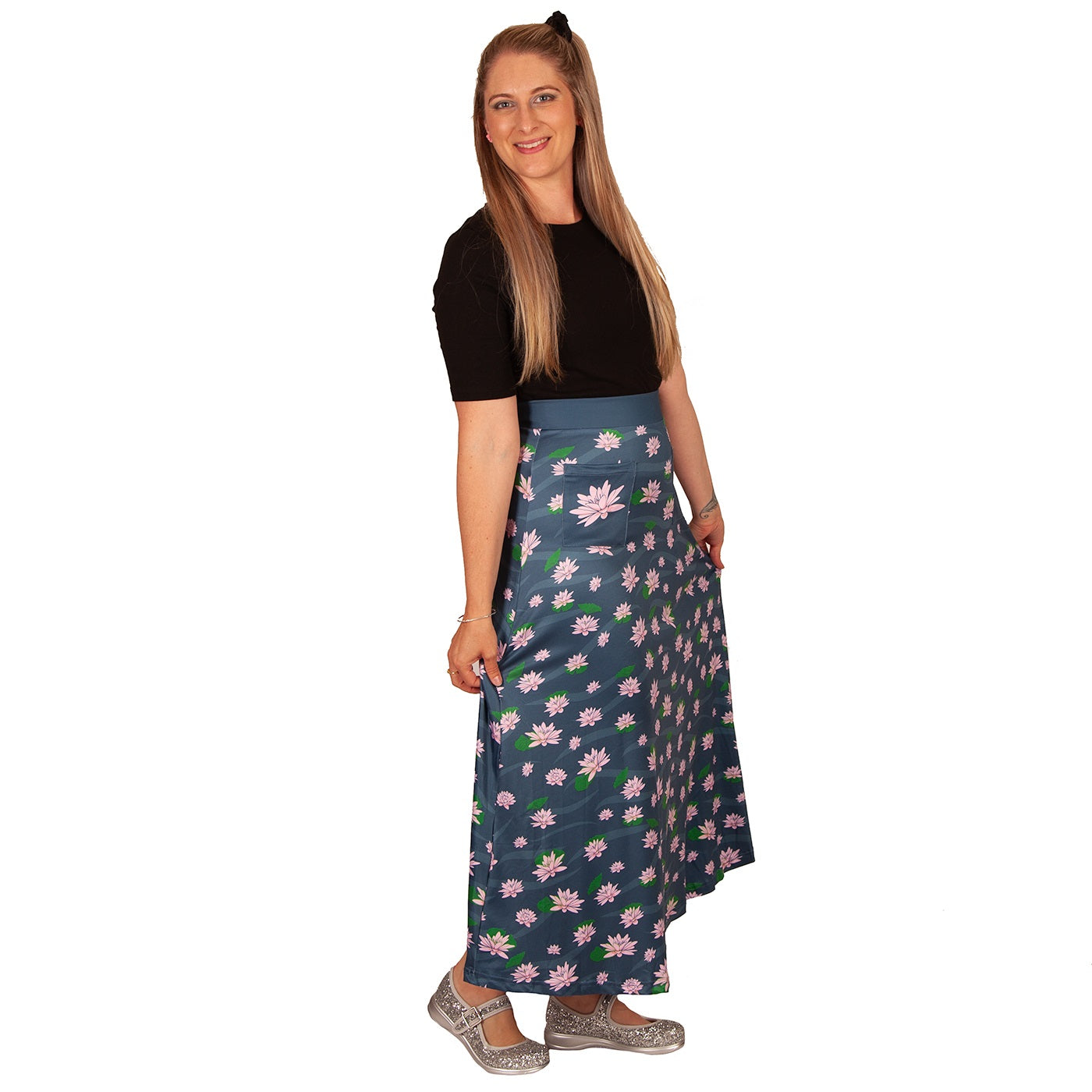 Serene Maxi Skirt by RainbowsAndFairies.com.au (Lotus Flower - Meditation - Yoga - Floral - Skirt With Pockets - Boho - Mod Retro - Vintage Inspired) - SKU: CL_MAXIS_SEREN_ORG - Pic-04