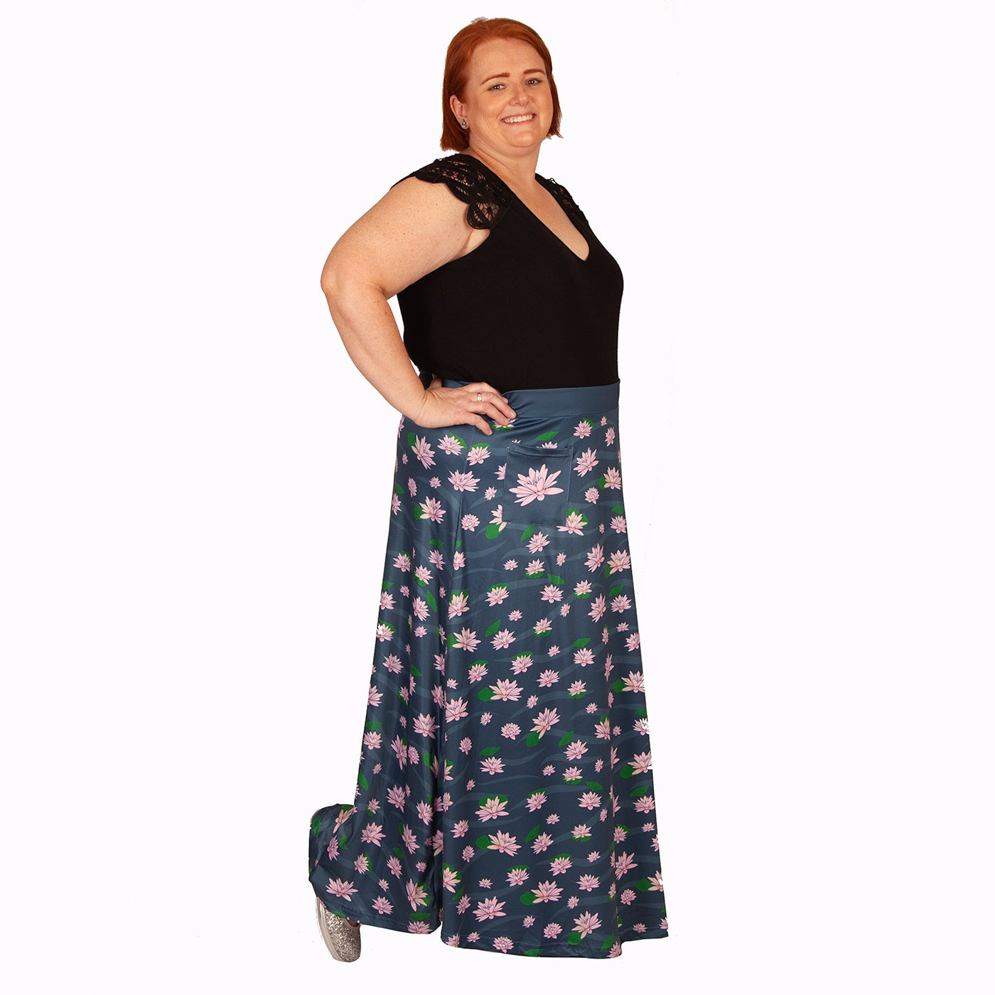 Serene Maxi Skirt by RainbowsAndFairies.com.au (Lotus Flower - Meditation - Yoga - Floral - Skirt With Pockets - Boho - Mod Retro - Vintage Inspired) - SKU: CL_MAXIS_SEREN_ORG - Pic-06
