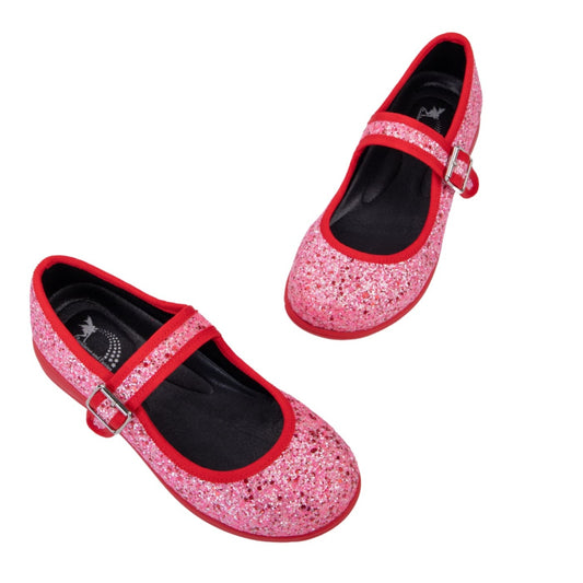 Sherbet Mary Janes by RainbowsAndFairies.com.au (Pink Glitter - Red Glitter - Mismatched Shoes - Glitter Shoes - Sparkle) - SKU: FW_MARYJ_GLITR_SHE - Pic-01