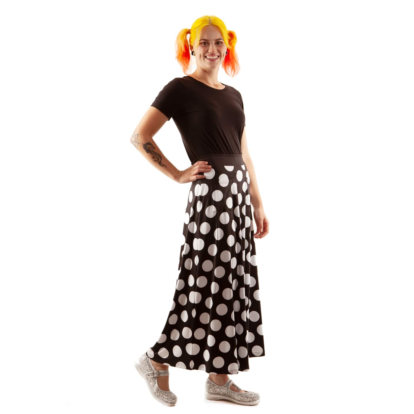 Spots Anyone Maxi Skirt by RainbowsAndFairies.com.au (Black & White - Monochrome - Polka Dot - Skirt With Pockets - Boho - Mod Retro - Vintage Inspired) - SKU: CL_MAXIS_SPOTS_ORG - Pic-04