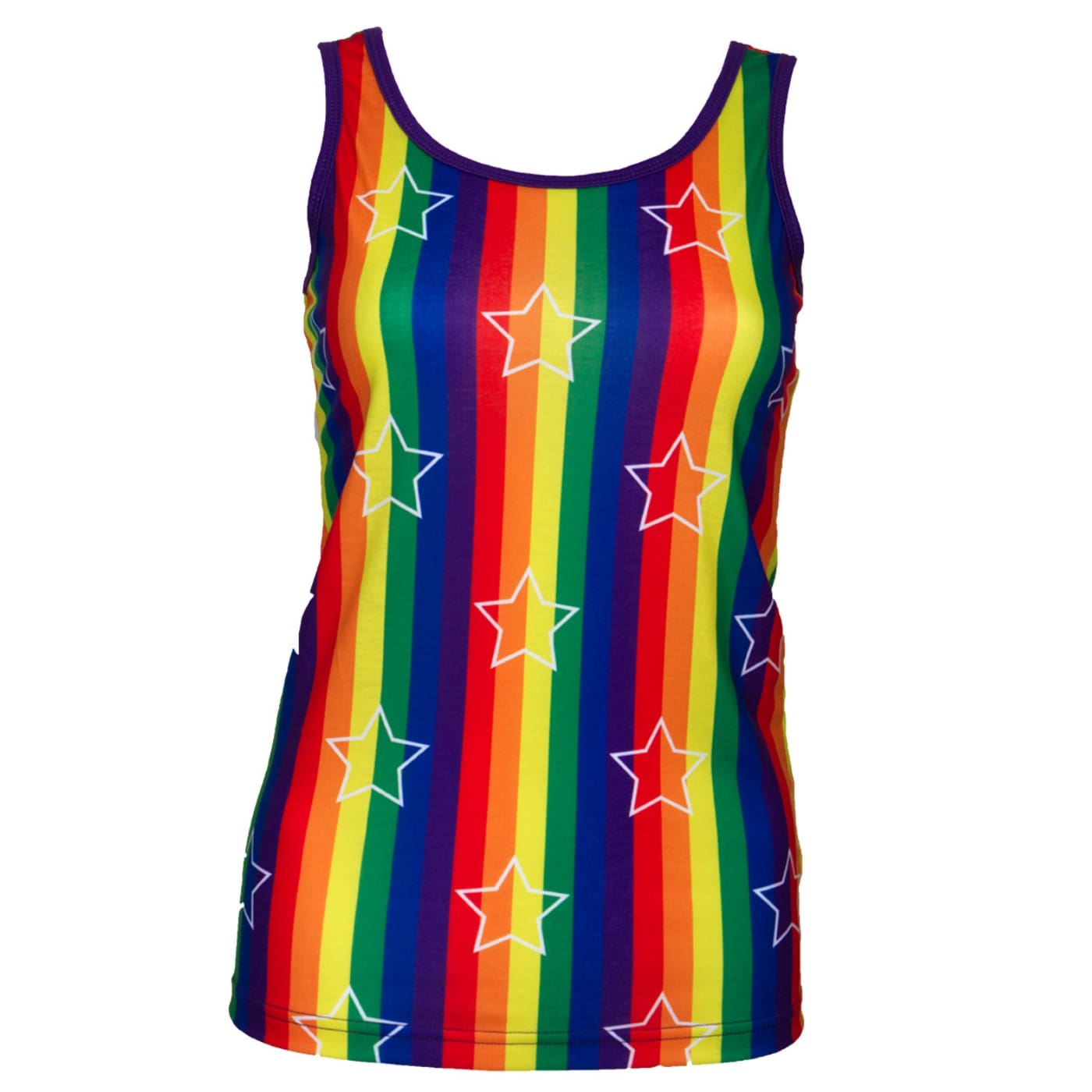 Starburst Singlet Top by RainbowsAndFairies.com.au (Rainbow Brite - Rainbow Stripes - Stars - Vintage Inspired - Kitsch - Pride - Tank Top) - SKU: CL_SGLET_STARB_ORG - Pic-01