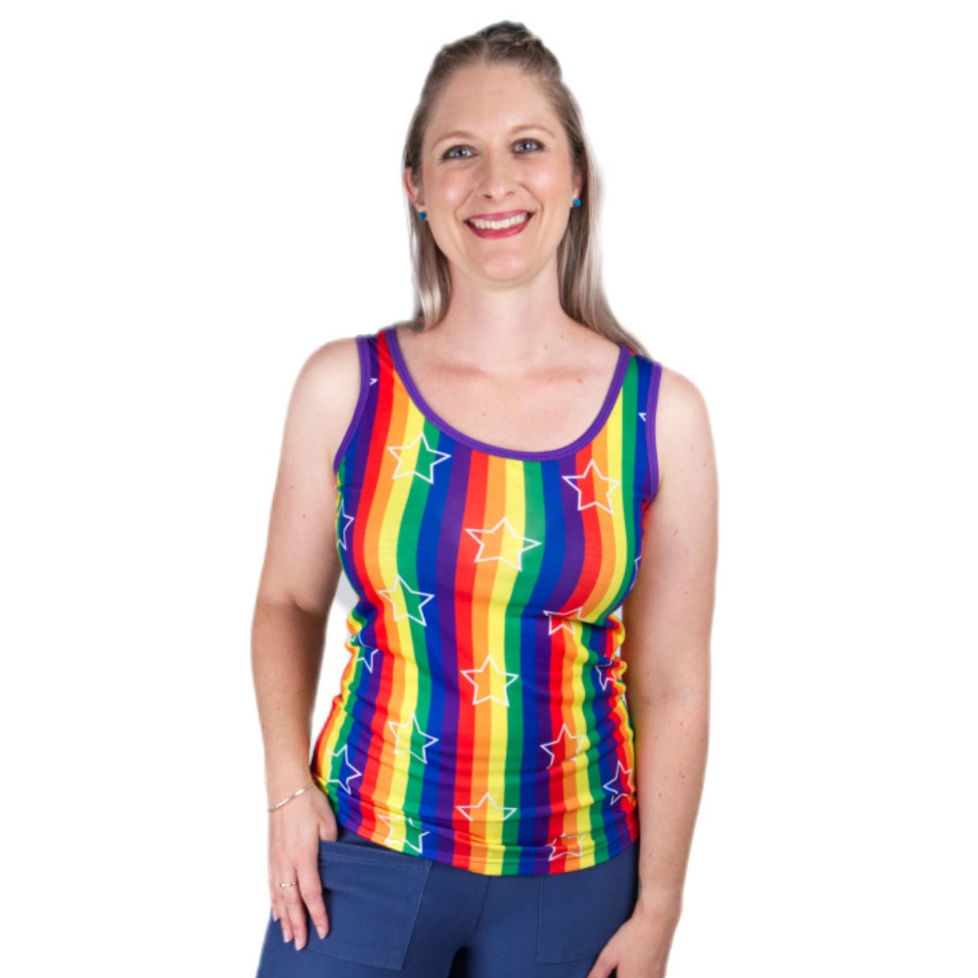 Starburst Singlet Top by RainbowsAndFairies.com.au (Rainbow Brite - Rainbow Stripes - Stars - Vintage Inspired - Kitsch - Pride - Tank Top) - SKU: CL_SGLET_STARB_ORG - Pic-06