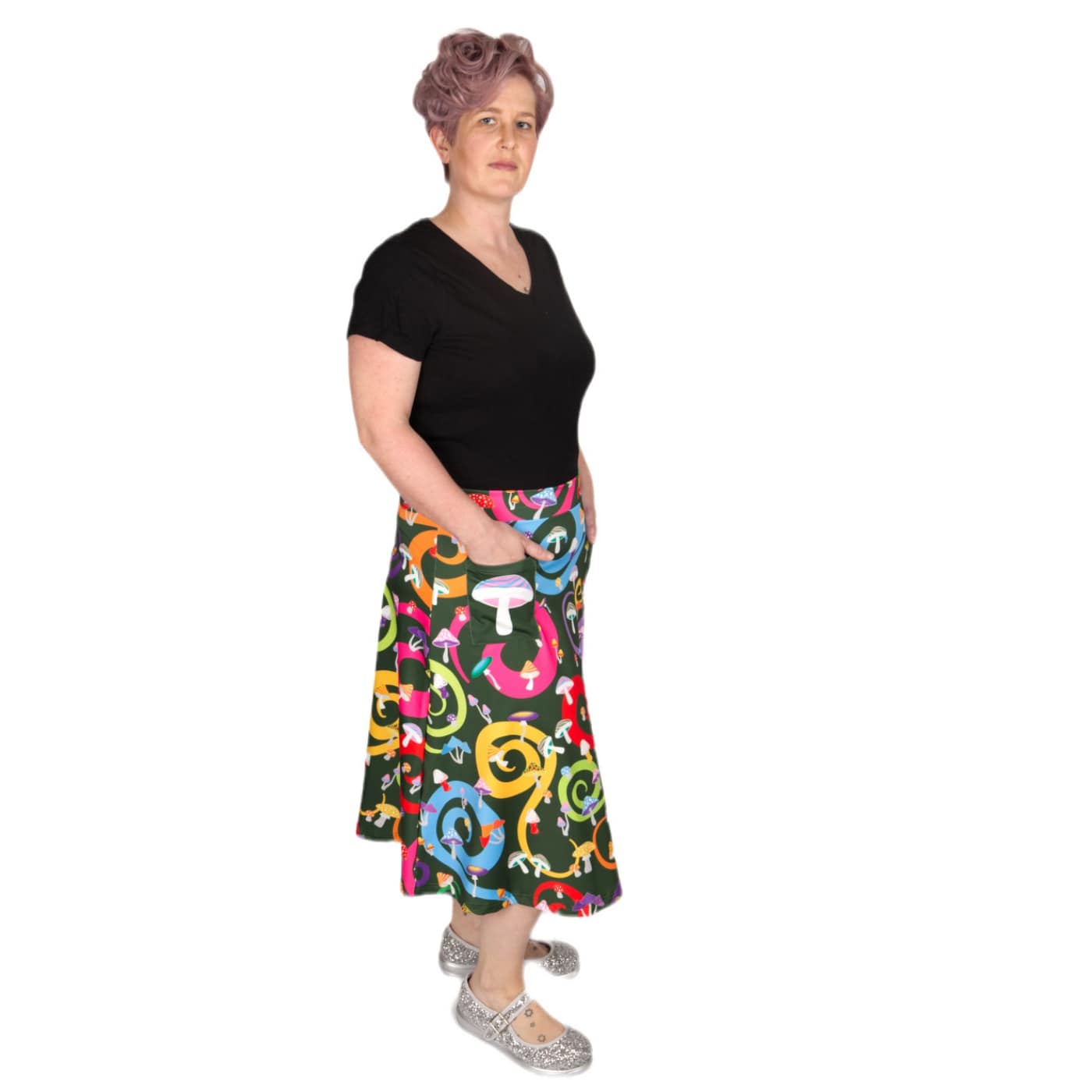 Toadstool Original Skirt by RainbowsAndFairies.com.au (Mushroom - Psychedelic Swirls - Retro - Kitsch - Aline Skirt With Pockets - Vintage Inspired) - SKU: CL_OSKRT_TOADS_ORG - Pic-05