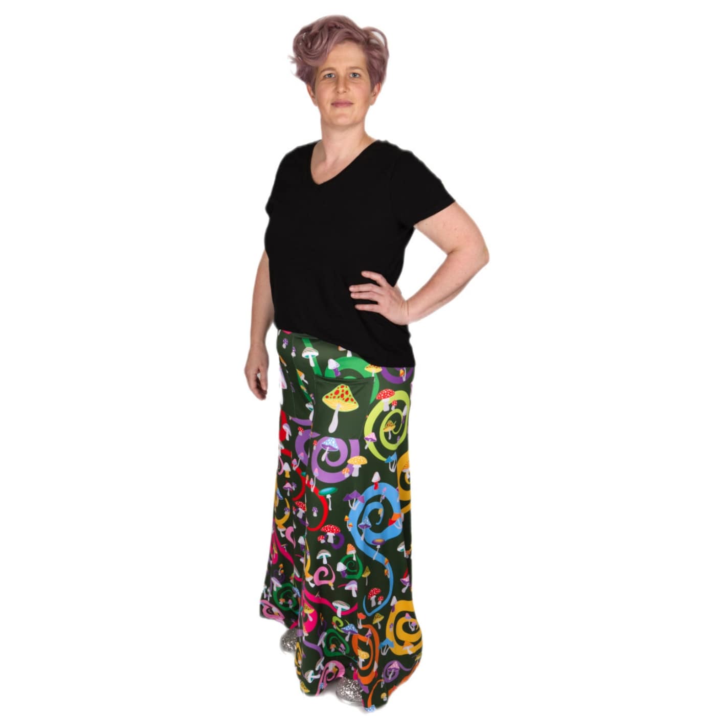 Toadstool Wide Leg Pants by RainbowsAndFairies.com.au (Mushroom - Psychedelic Swirl - Woodstock - Vintage Inspired - Flares - Pants With Pockets) - SKU: CL_WIDEL_TOADS_ORG - Pic-05